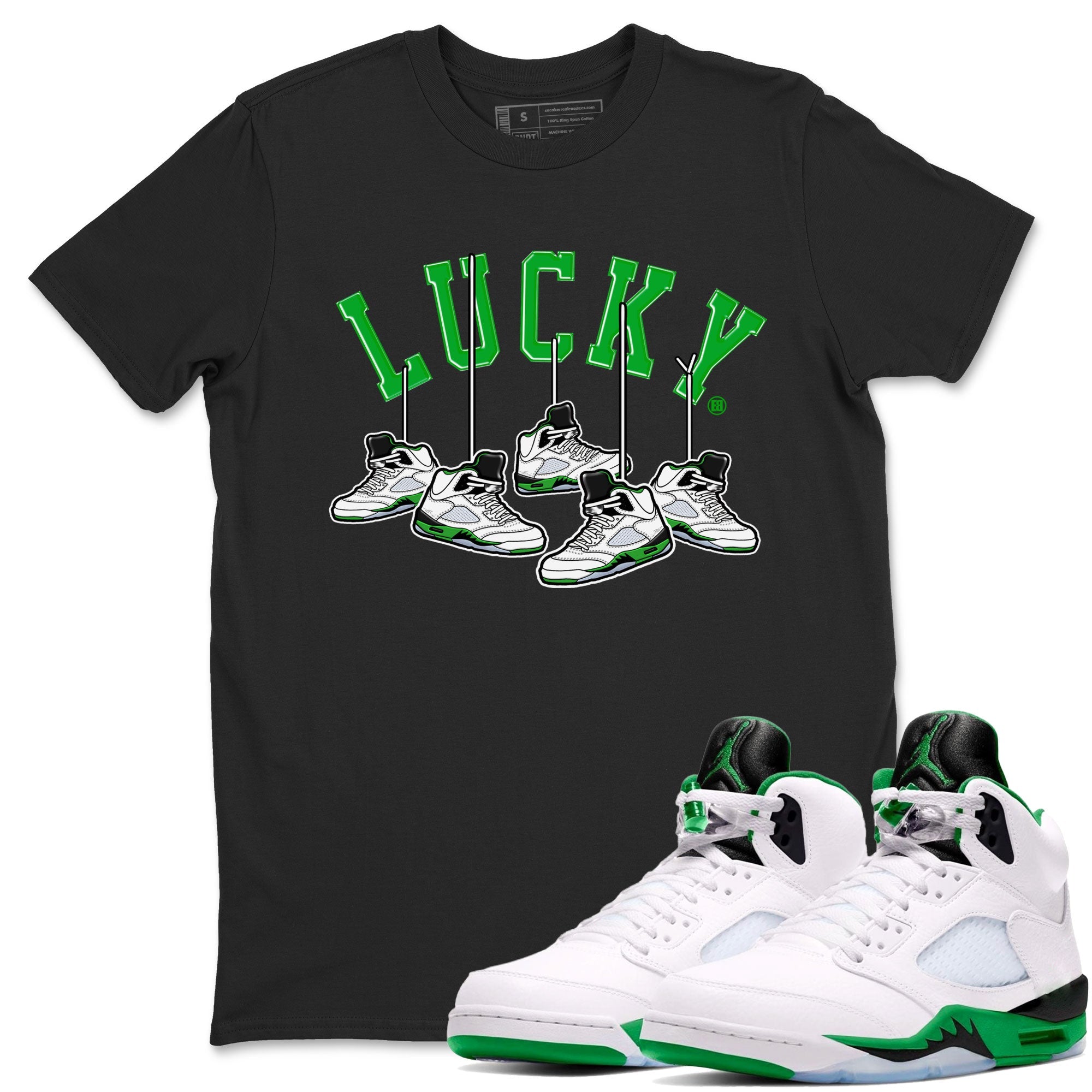 AJ5 Retro Lucky Green shirt to match jordans Hanging Sneakers sneaker tees Air Jordan 5 Retro Lucky Green Drip Gear Zone Casual Crew Neck T-Shirt Unisex Black 1 T-Shirt