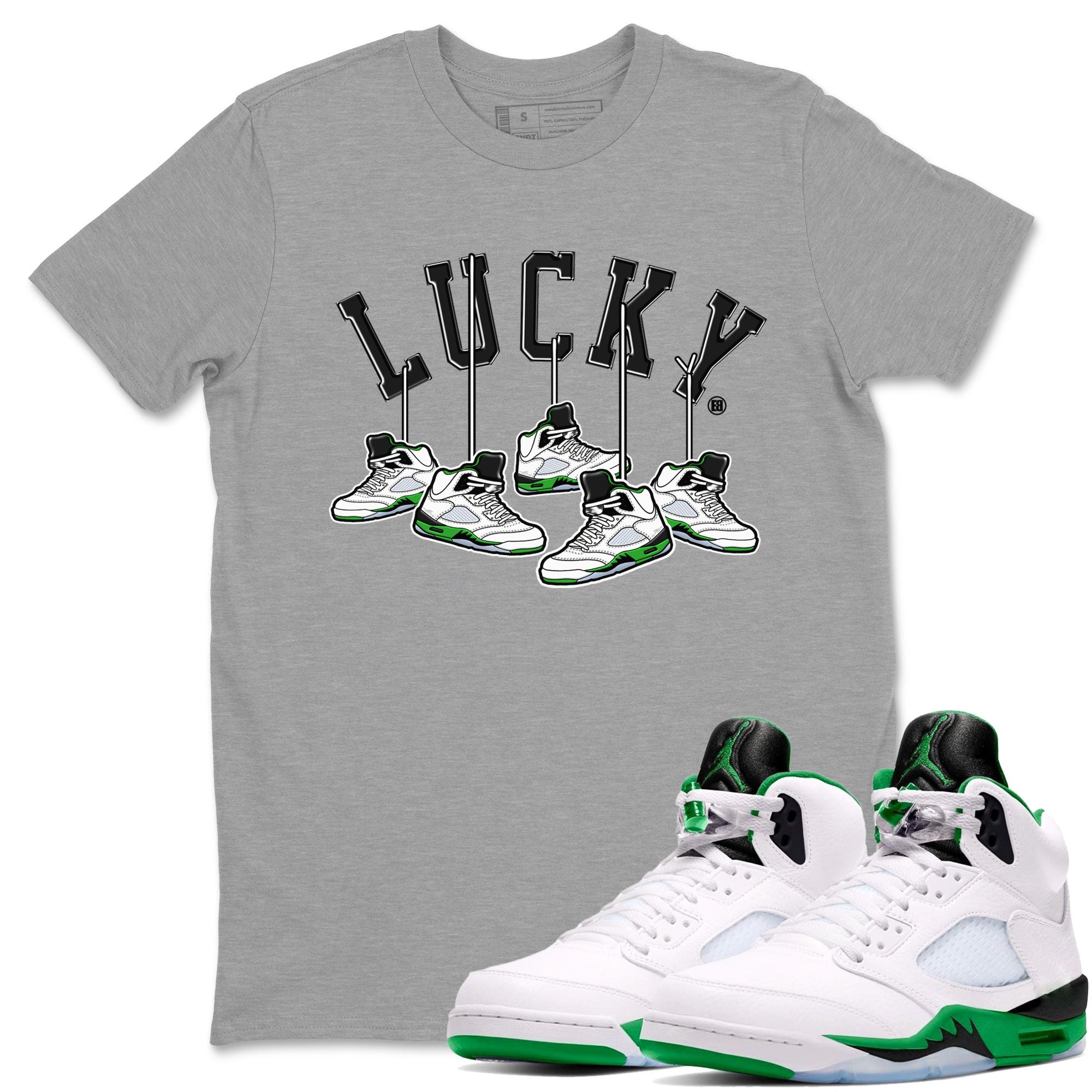 AJ5 Retro Lucky Green shirt to match jordans Hanging Sneakers sneaker tees Air Jordan 5 Retro Lucky Green Drip Gear Zone Casual Crew Neck T-Shirt Unisex Heather Grey 1 T-Shirt
