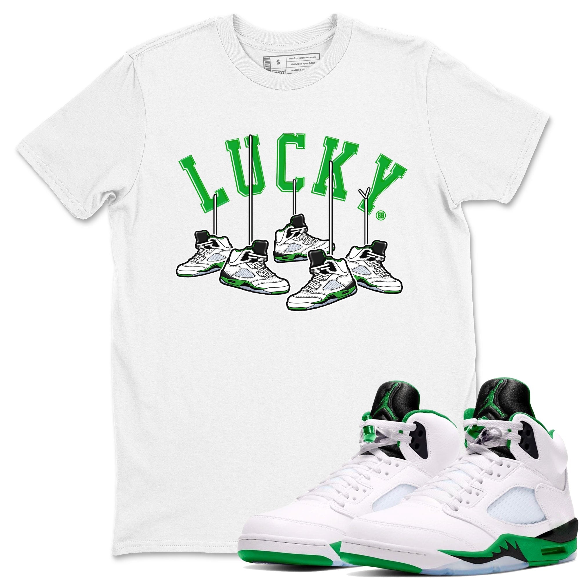 AJ5 Retro Lucky Green shirt to match jordans Hanging Sneakers sneaker tees Air Jordan 5 Retro Lucky Green Drip Gear Zone Casual Crew Neck T-Shirt Unisex White 1 T-Shirt