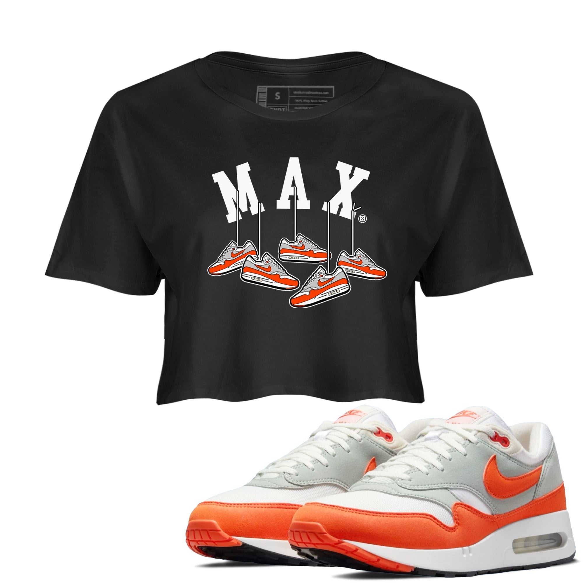 Air Max 1 OG '86 'Summit White and Cosmic Clay shirts to match jordans Hanging Sneakers sneaker match tees Air Max 1 Cosmic Clay match shoes to clothes Drip Gear Zone unisex cotton Black 1 crop tee