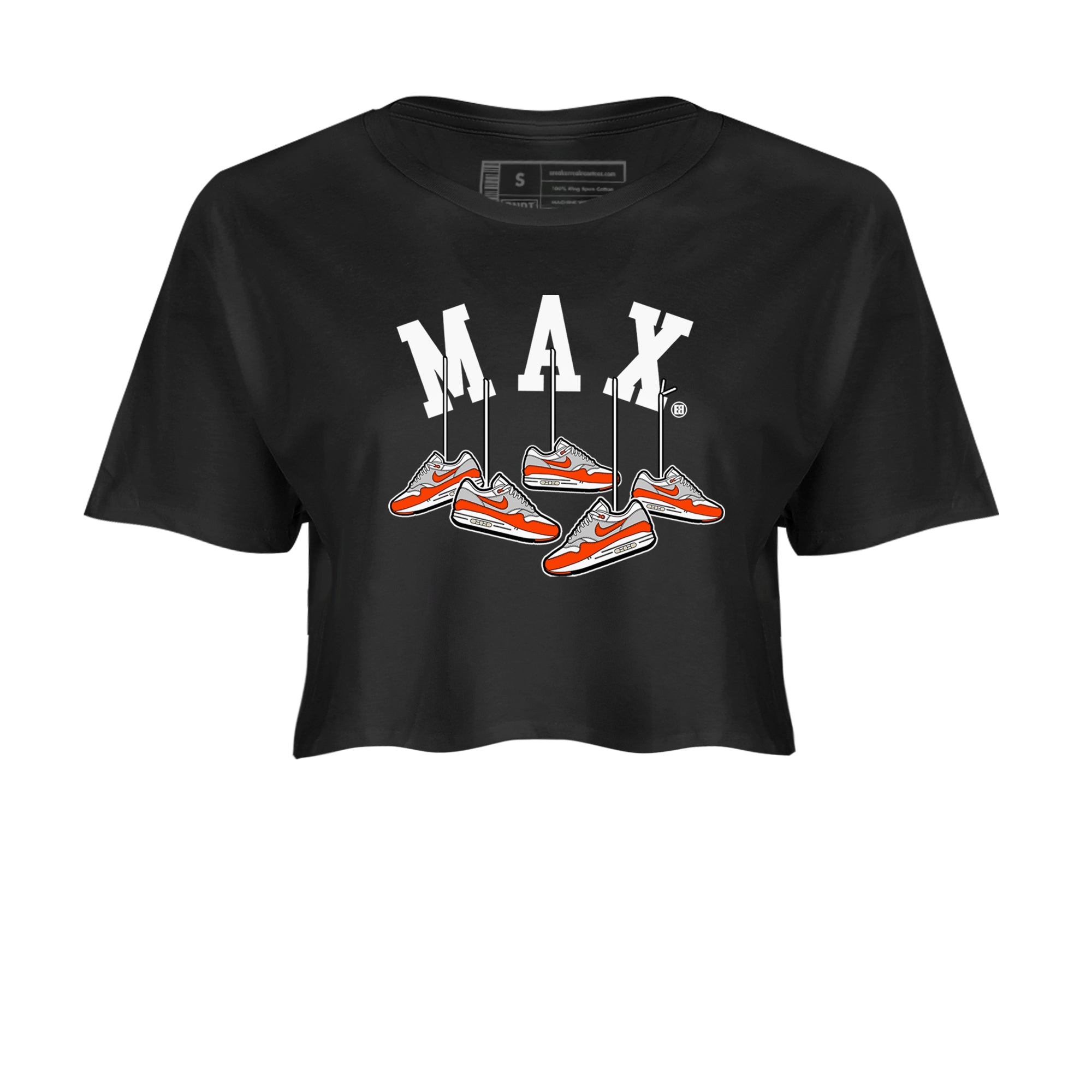 Air Max 1 OG '86 'Summit White and Cosmic Clay shirts to match jordans Hanging Sneakers sneaker match tees Air Max 1 Cosmic Clay match shoes to clothes Drip Gear Zone unisex cotton Black 2 crop tee