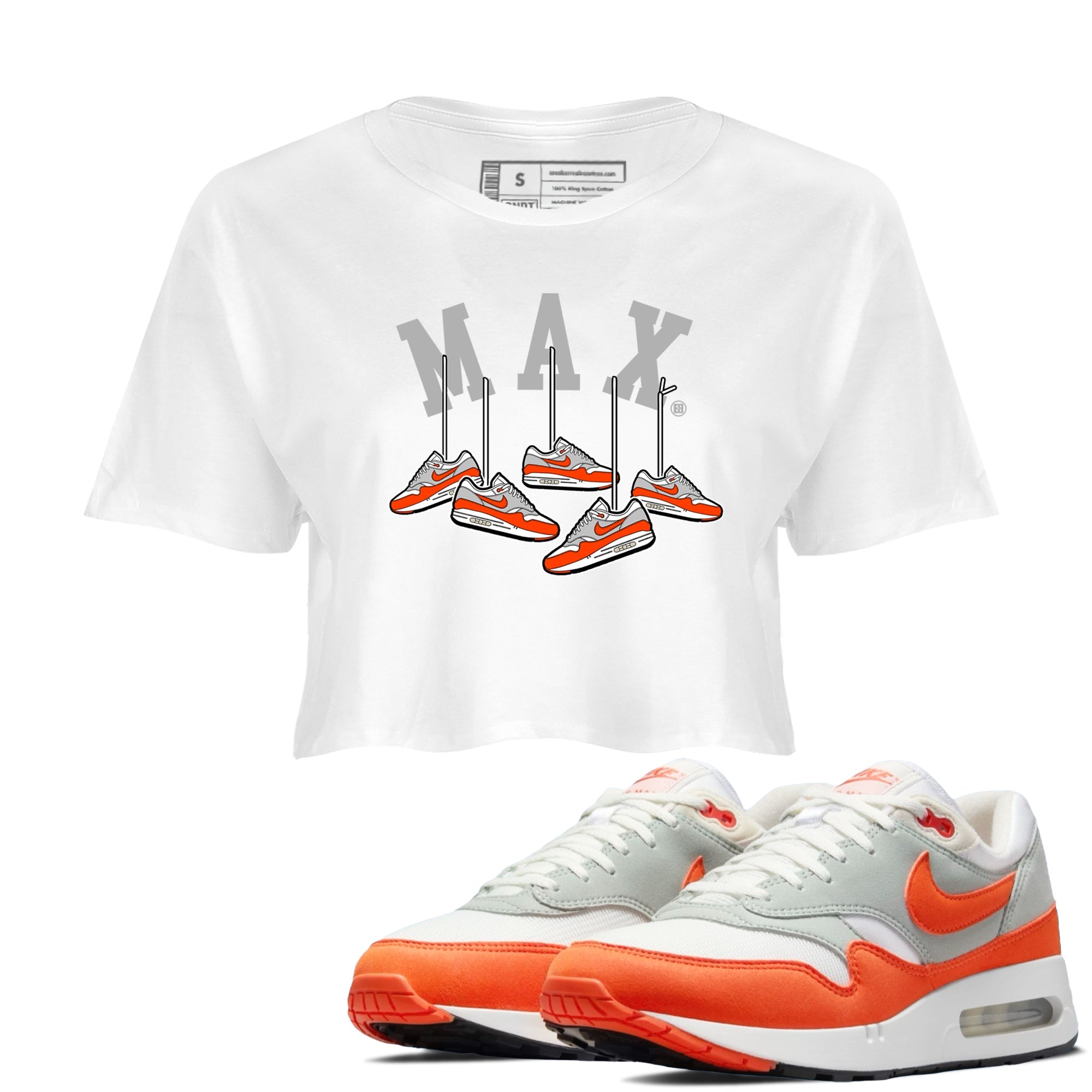Air Max 1 OG '86 'Summit White and Cosmic Clay shirts to match jordans Hanging Sneakers sneaker match tees Air Max 1 Cosmic Clay match shoes to clothes Drip Gear Zone unisex cotton White 1 crop tee