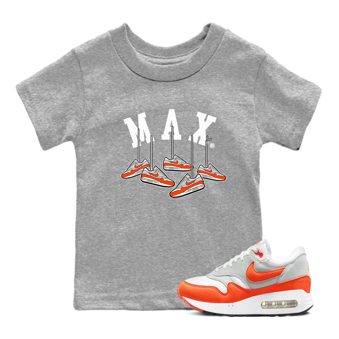Air Max 1 OG '86 'Summit White and Cosmic Clay shirts to match jordans Hanging Sneakers sneaker match tees Air Max 1 Cosmic Clay match shoes to clothes Drip Gear Zone Youth Baby Heather Grey 1 tee