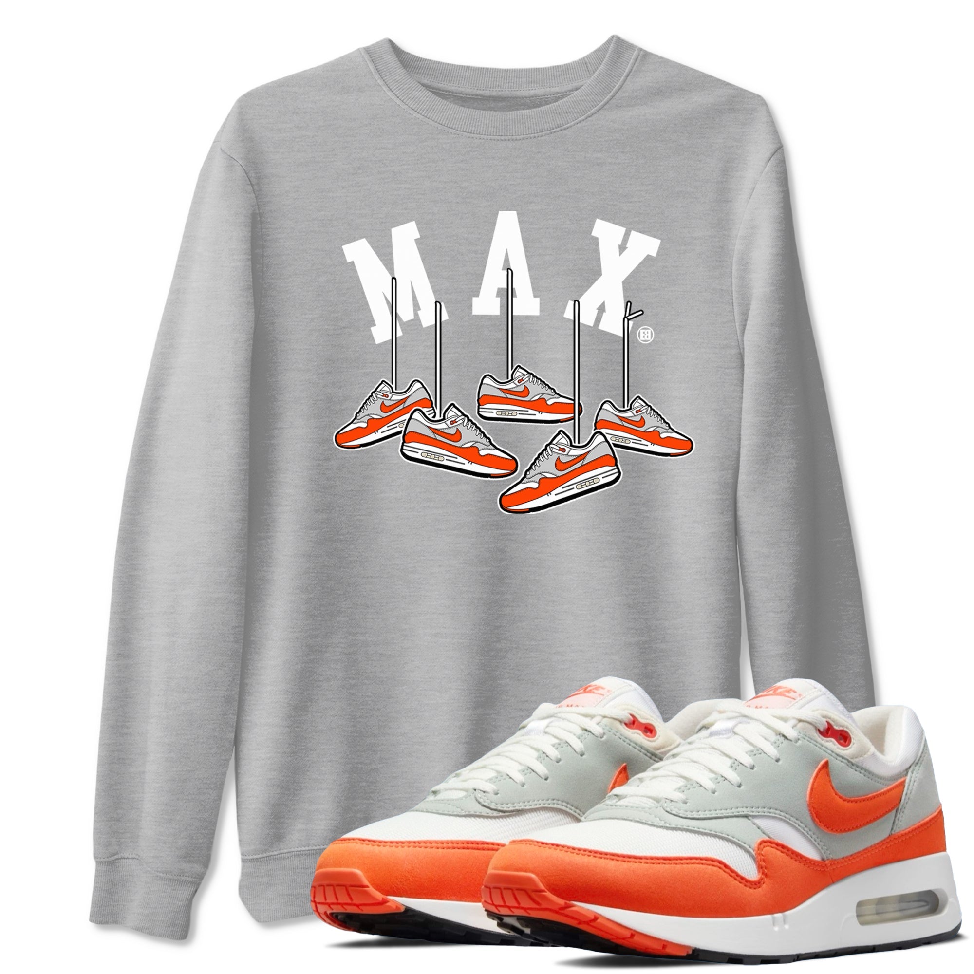 Air Max 1 OG '86 'Summit White and Cosmic Clay shirts to match jordans Hanging Sneakers sneaker match tees Air Max 1 Cosmic Clay match shoes to clothes Drip Gear Zone unisex cotton Heather Grey 1 shirts