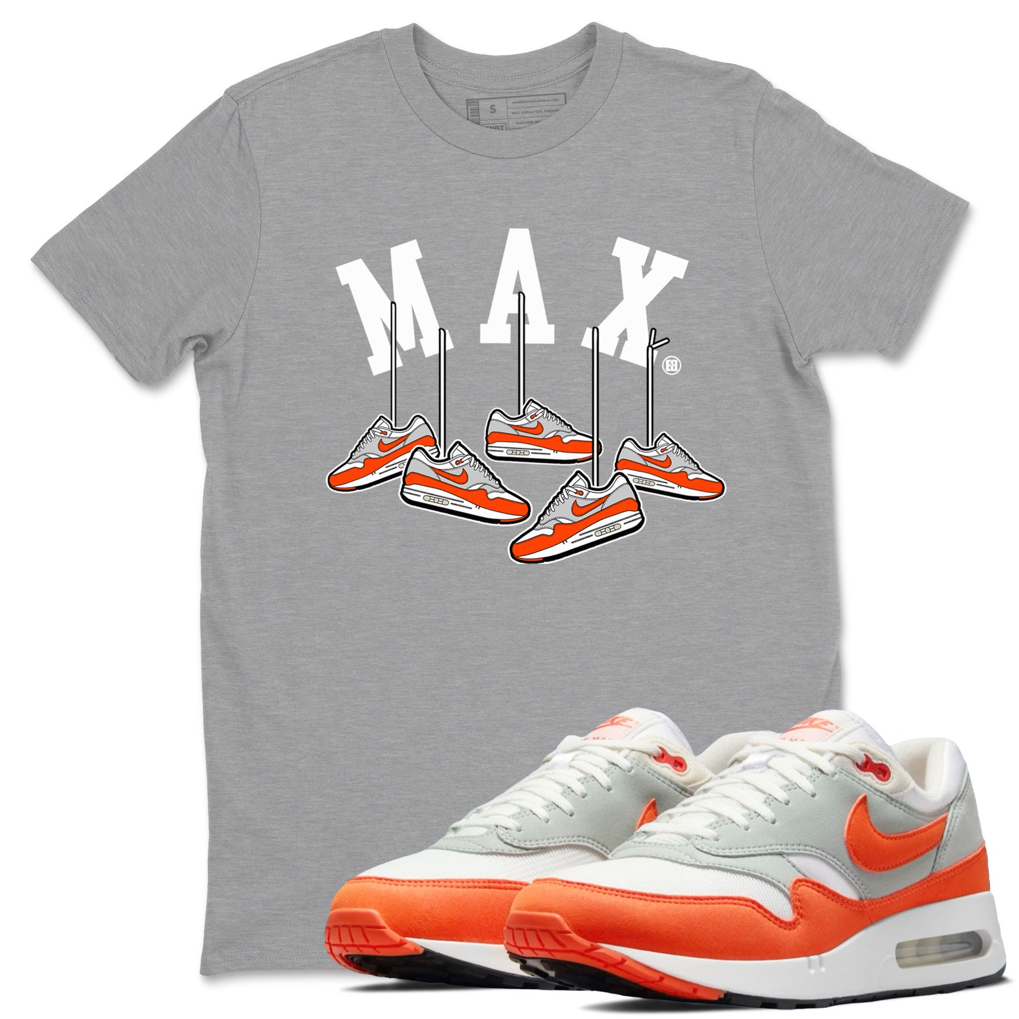 Air Max 1 OG '86 'Summit White and Cosmic Clay shirts to match jordans Hanging Sneakers sneaker match tees Air Max 1 Cosmic Clay match shoes to clothes Drip Gear Zone unisex cotton Heather Grey 1 shirts
