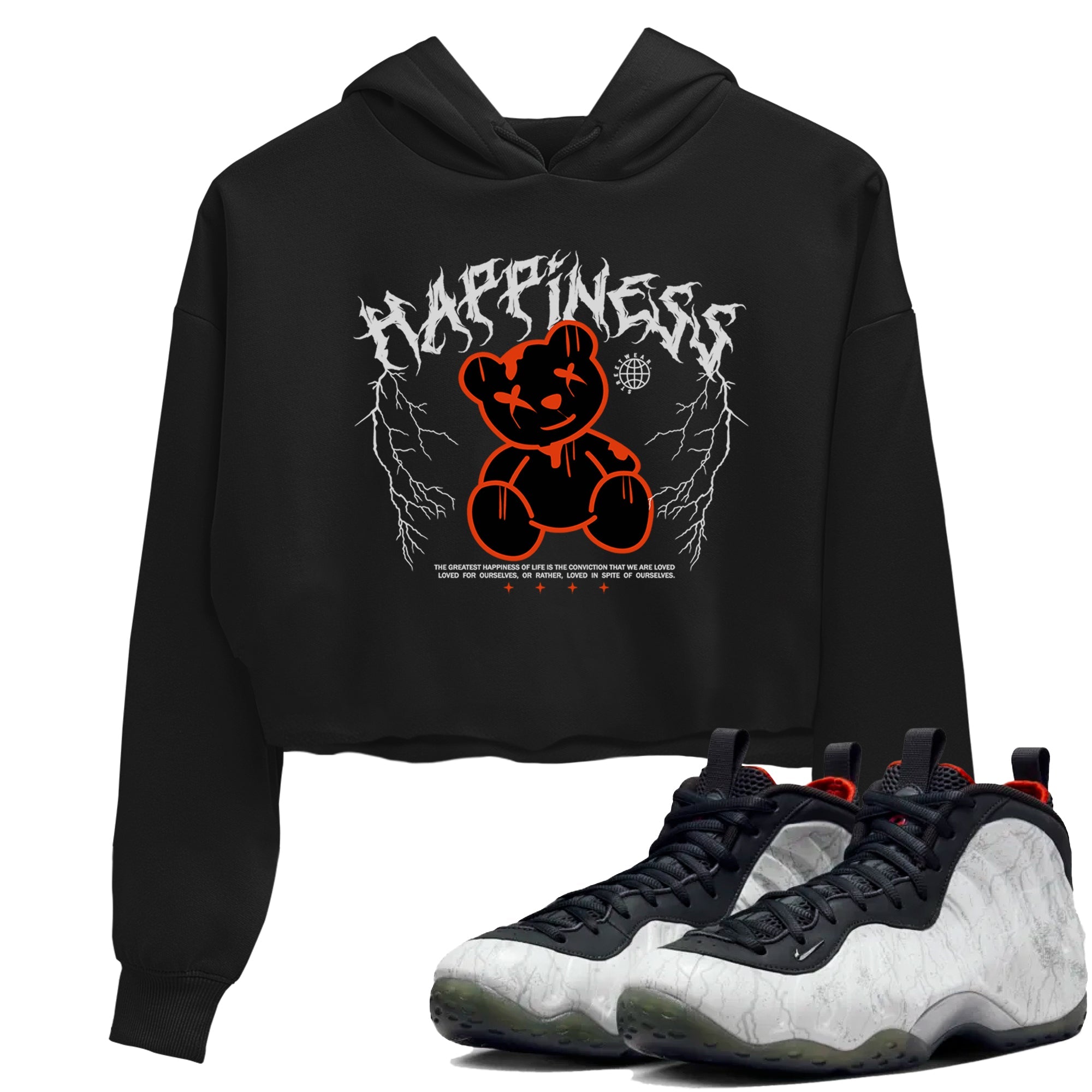 Foams One Jin shirts to match jordans Happiness Bear sneaker match tees Air Foamposite One Jin match shoes to clothes Drip Gear Zone unisex cotton Black 1 crop tee