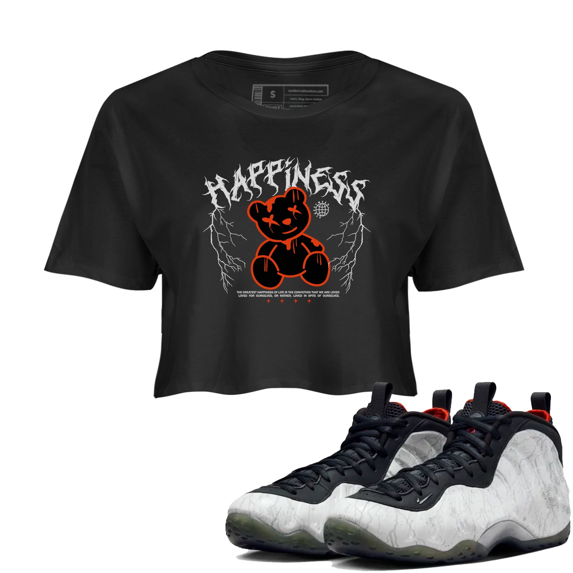 Foams One Jin shirts to match jordans Happiness Bear sneaker match tees Air Foamposite One Jin match shoes to clothes Drip Gear Zone unisex cotton Black 1 crop tee