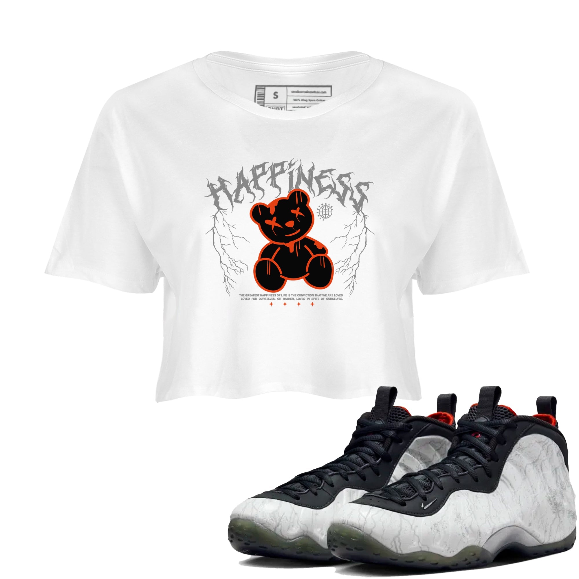 Foams One Jin shirts to match jordans Happiness Bear sneaker match tees Air Foamposite One Jin match shoes to clothes Drip Gear Zone unisex cotton White 1 crop tee
