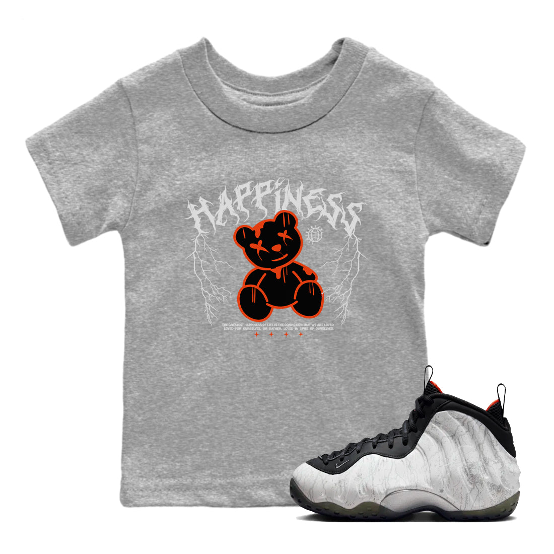 Foams One Jin shirts to match jordans Happiness Bear sneaker match tees Air Foamposite One Jin match shoes to clothes Drip Gear Zone Youth Baby Heather Grey 1 tee
