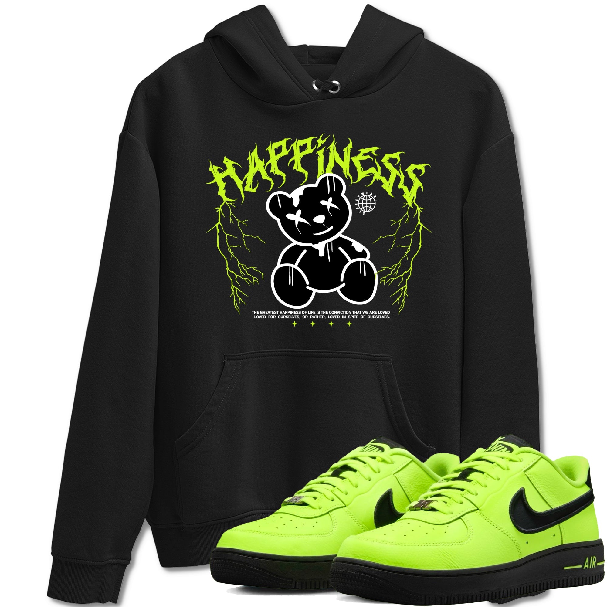Air Force 1 Low Dance Volt t-shirts to match sneakers Happiness Bear sneaker match tees Air Force 1 Volt match shoes to clothes Drip Gear Zone unisex cotton Black 1 shirts