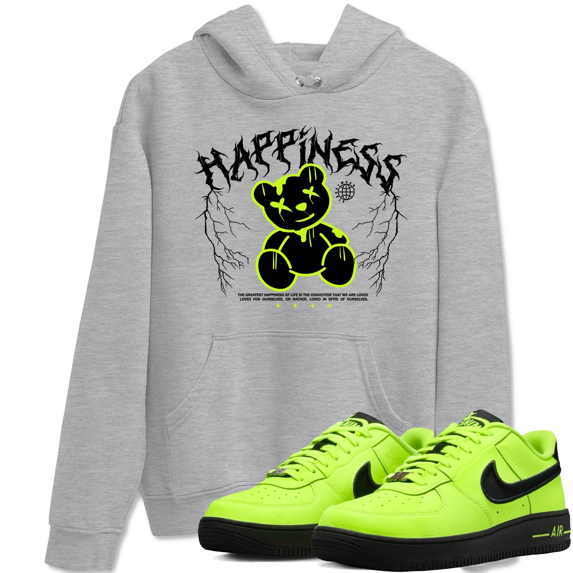 Air Force 1 Low Dance Volt t-shirts to match sneakers Happiness Bear sneaker match tees Air Force 1 Volt match shoes to clothes Drip Gear Zone unisex cotton Heather Grey 1 shirts