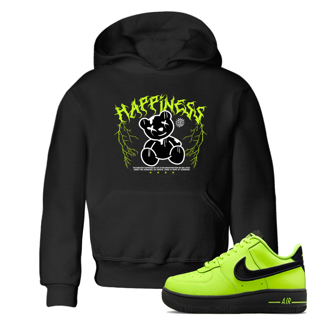 Air Force 1 Low Dance Volt t-shirts to match sneakers Happiness Bear sneaker match tees Air Force 1 Volt match shoes to clothes Drip Gear Zone Youth Baby Black 1 tee