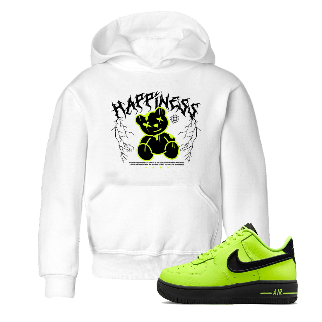 Air Force 1 Low Dance Volt t-shirts to match sneakers Happiness Bear sneaker match tees Air Force 1 Volt match shoes to clothes Drip Gear Zone Youth Baby White 1 tee
