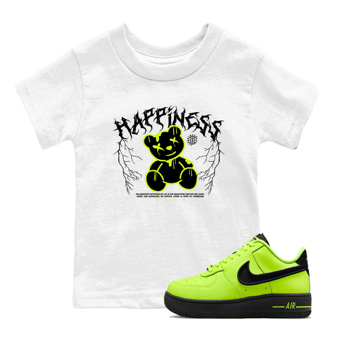 Air Force 1 Low Dance Volt t-shirts to match sneakers Happiness Bear sneaker match tees Air Force 1 Volt match shoes to clothes Drip Gear Zone Youth Baby White 1 tee
