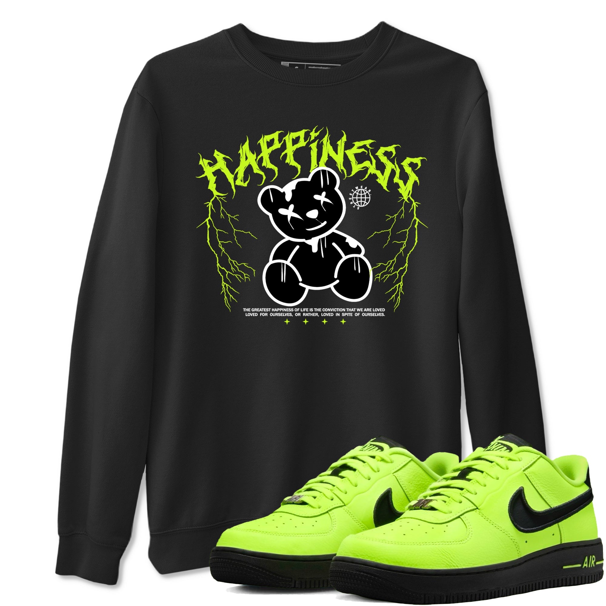 Air Force 1 Low Dance Volt t-shirts to match sneakers Happiness Bear sneaker match tees Air Force 1 Volt match shoes to clothes Drip Gear Zone unisex cotton Black 1 shirts