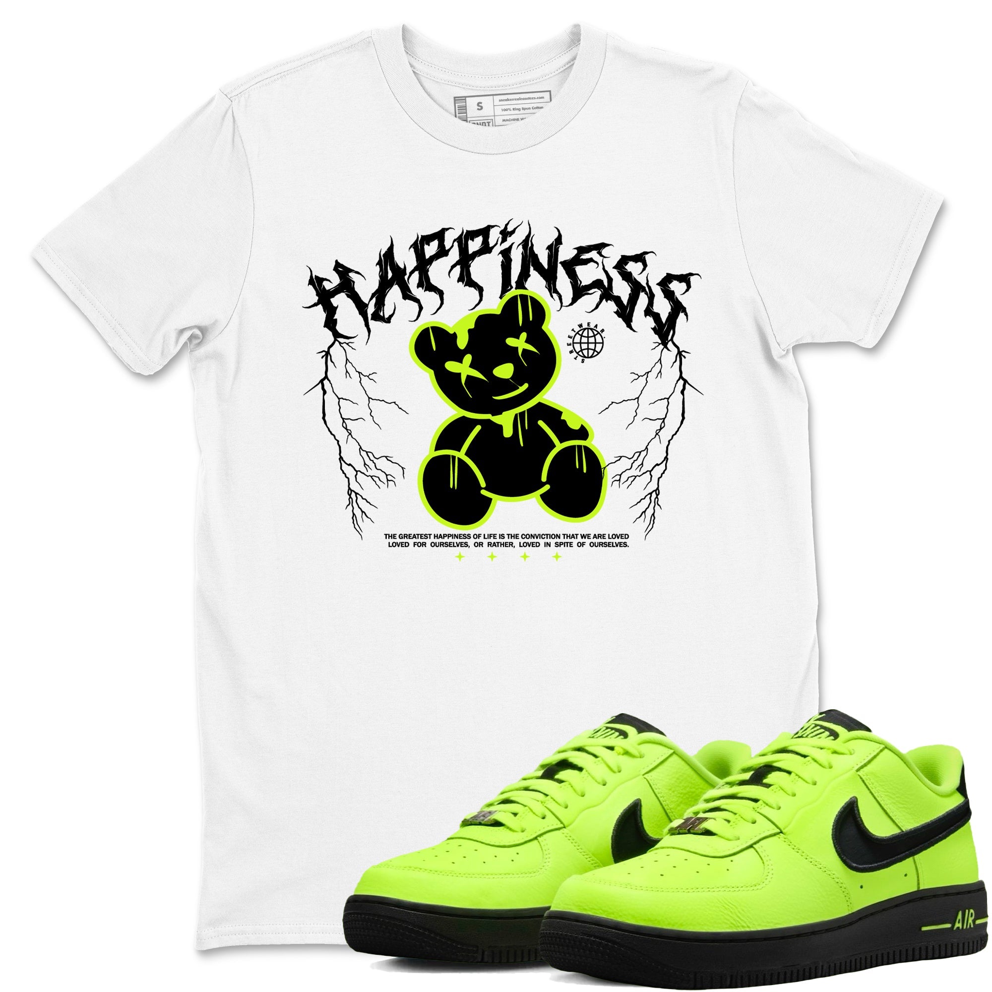 Air Force 1 Low Dance Volt t-shirts to match sneakers Happiness Bear sneaker match tees Air Force 1 Volt match shoes to clothes Drip Gear Zone unisex cotton White 1 shirts