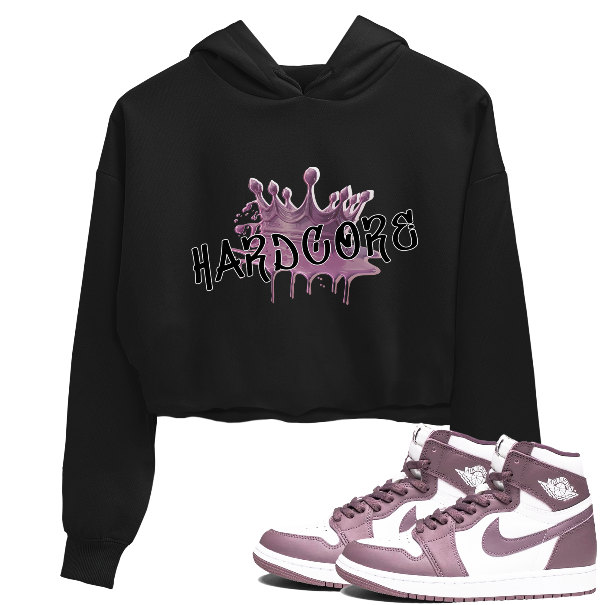 Air Jordan 1 Mauve shirt to match jordans Hardcore sneaker tees AJ1 Mauve Drip Gear Zone Sneaker Matching Clothing Brand Black 1 Crop T-Shirt
