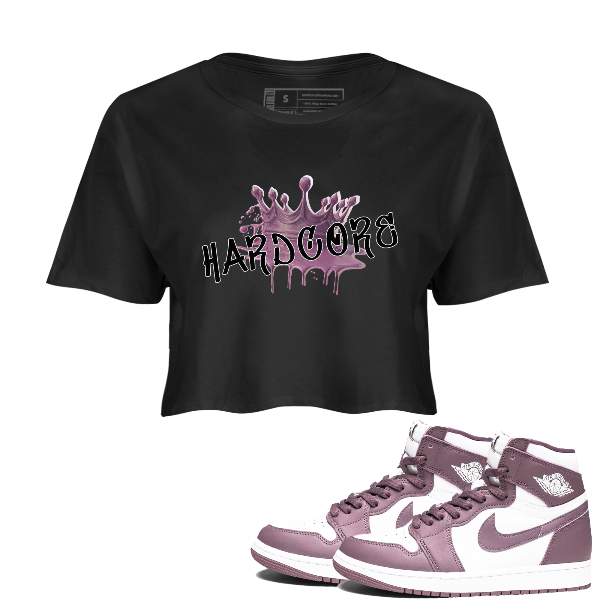 Air Jordan 1 Mauve shirt to match jordans Hardcore sneaker tees AJ1 Mauve Drip Gear Zone Sneaker Matching Clothing Brand Black 1 Crop T-Shirt