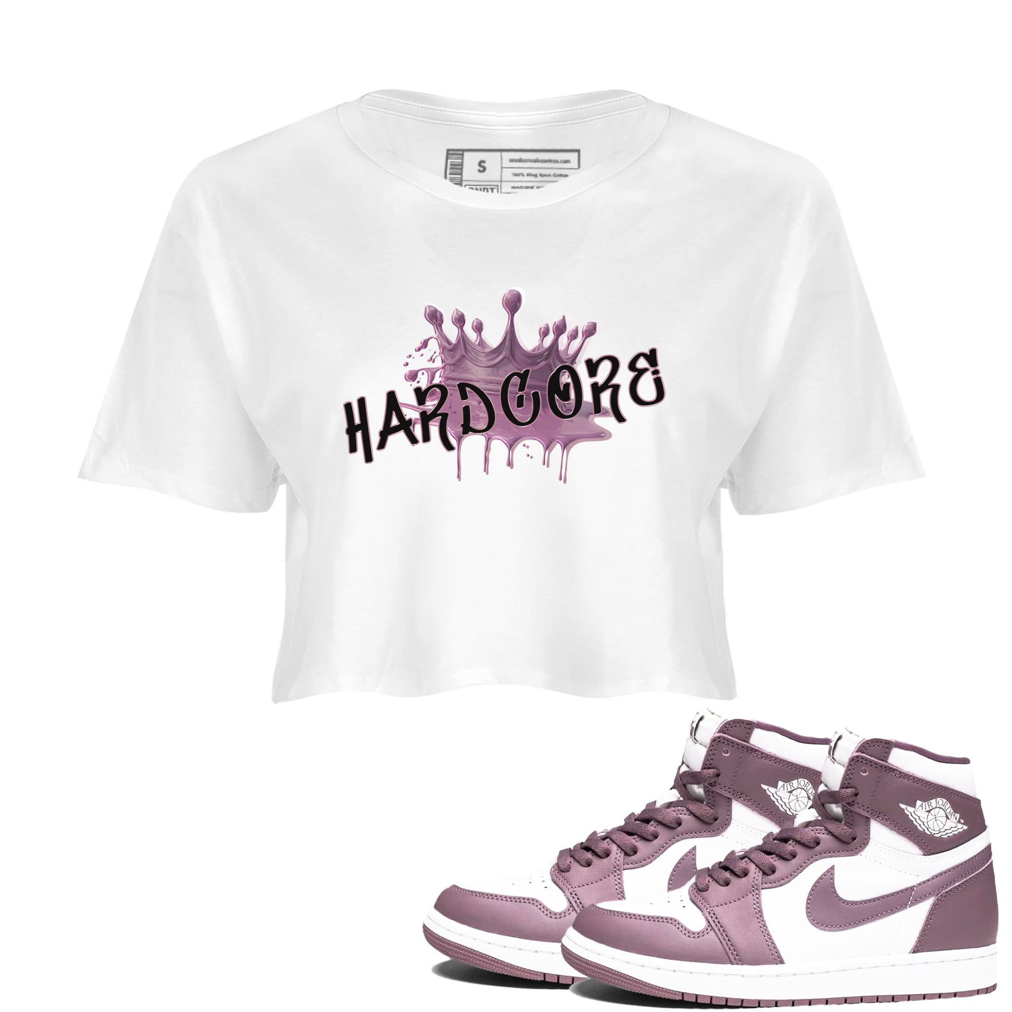 Air Jordan 1 Mauve shirt to match jordans Hardcore sneaker tees AJ1 Mauve Drip Gear Zone Sneaker Matching Clothing Brand White 1 Crop T-Shirt