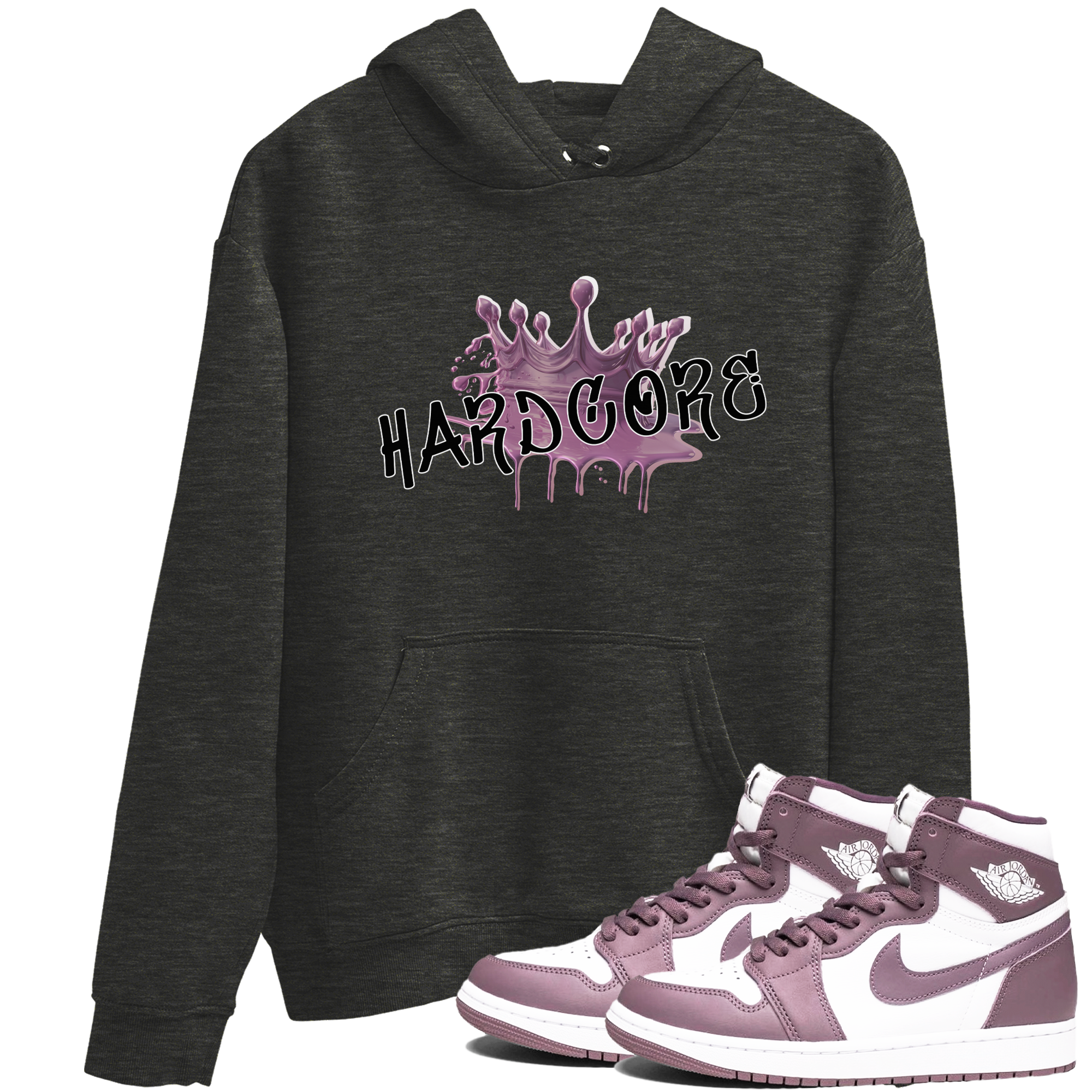 Air Jordan 1 Mauve shirt to match jordans Hardcore sneaker tees AJ1 Mauve Drip Gear Zone Sneaker Matching Clothing Brand Unisex Sneaker Tee Charcoal Heather 1 T-Shirt
