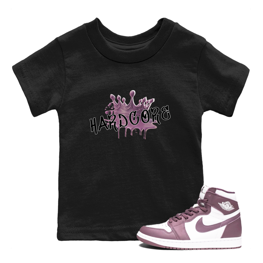 Air Jordan 1 Mauve shirt to match jordans Hardcore sneaker tees AJ1 Mauve Drip Gear Zone Sneaker Matching Clothing Brand Baby Toddler Black 1 T-Shirt