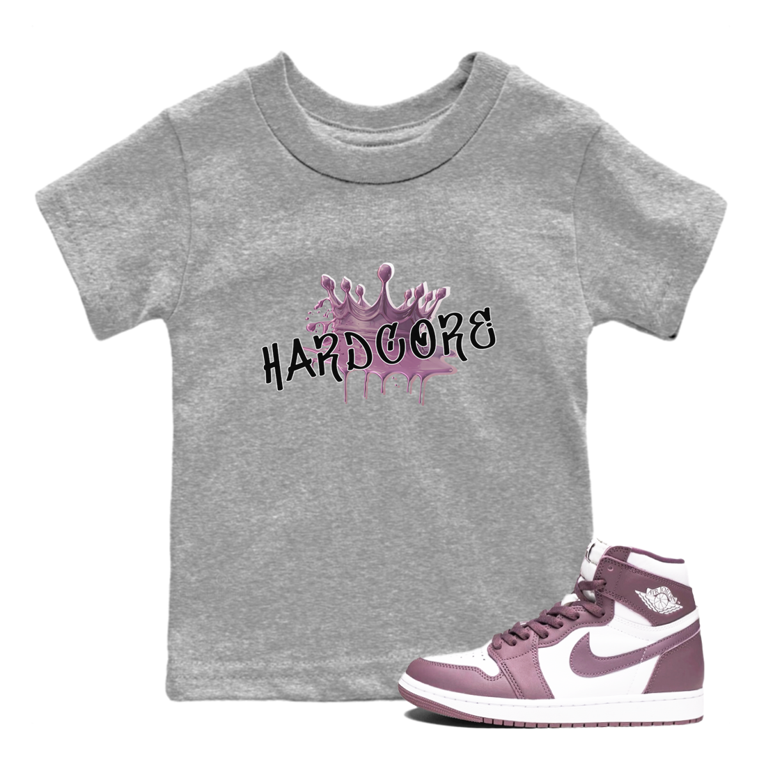 Air Jordan 1 Mauve shirt to match jordans Hardcore sneaker tees AJ1 Mauve Drip Gear Zone Sneaker Matching Clothing Brand Baby Toddler Heather Grey 1 T-Shirt