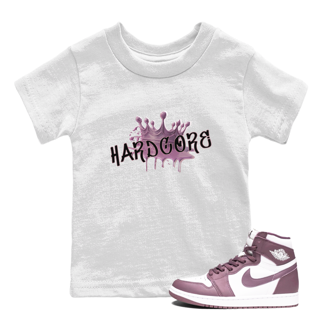 Air Jordan 1 Mauve shirt to match jordans Hardcore sneaker tees AJ1 Mauve Drip Gear Zone Sneaker Matching Clothing Brand Baby Toddler White 1 T-Shirt