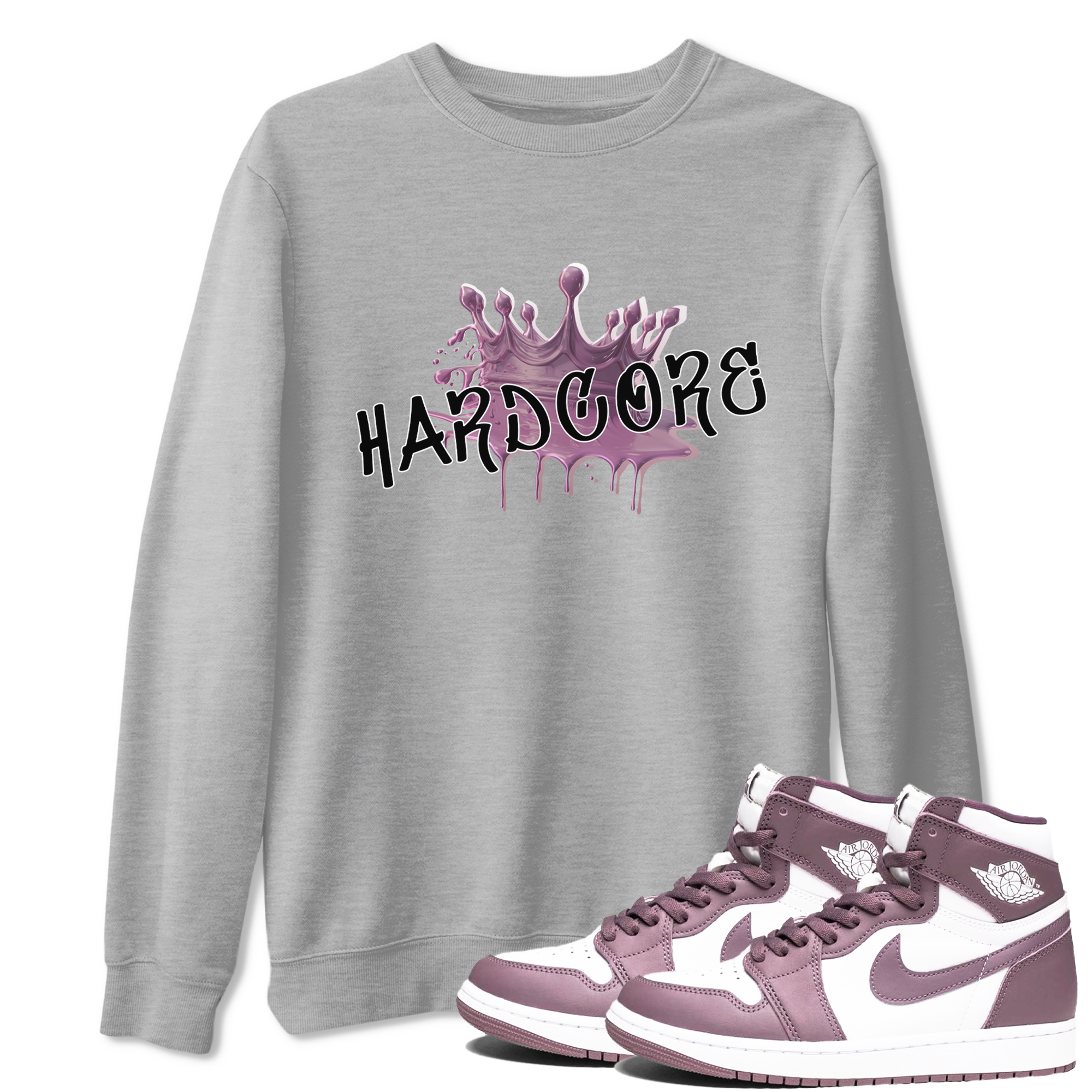 Air Jordan 1 Mauve shirt to match jordans Hardcore sneaker tees AJ1 Mauve Drip Gear Zone Sneaker Matching Clothing Brand Unisex Sneaker Tee Heather Grey 1 T-Shirt