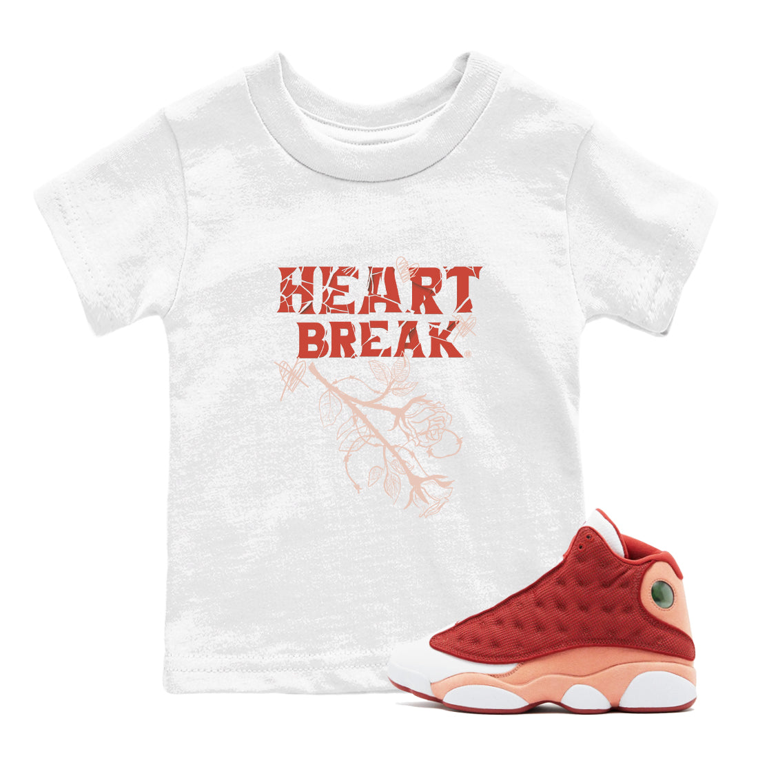 Air Jordan 13 Dune Red shirts to match jordans Heart Break sneaker match tees AJ13 Dune Red Sneaker Shirts Drip Gear Zone streetwear brand Baby and Youth White 1 cotton tee