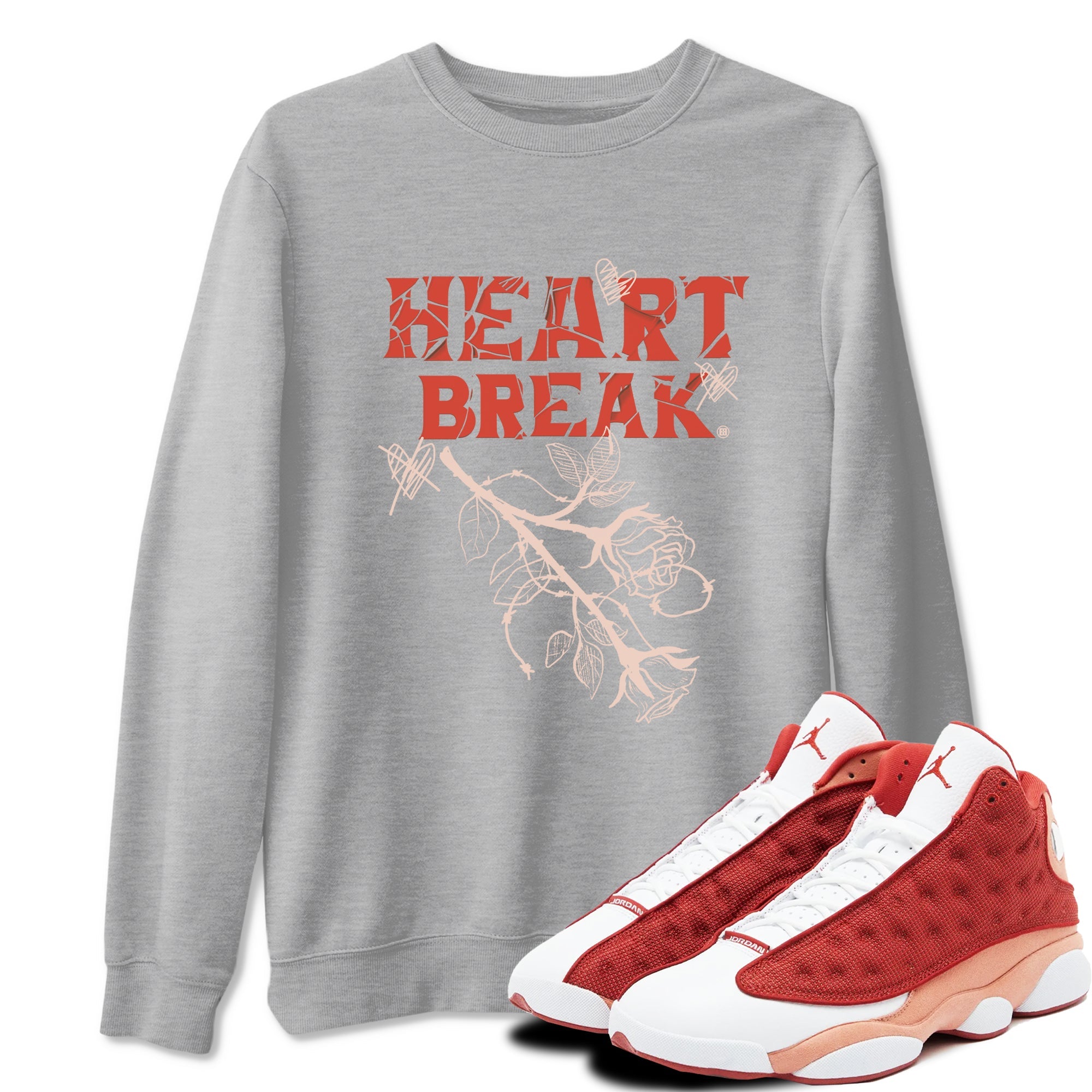 Air Jordan 13 Dune Red shirts to match jordans Heart Break sneaker match tees AJ13 Dune Red Sneaker Shirts Drip Gear Zone streetwear brand Heather Grey 1 unisex cotton tee