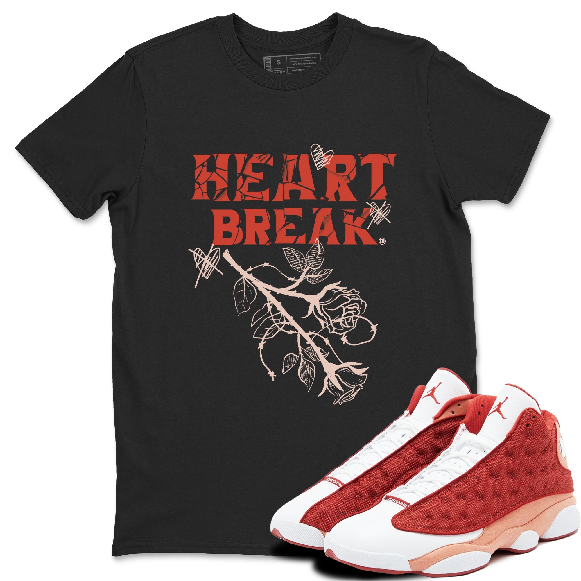 Air Jordan 13 Dune Red shirts to match jordans Heart Break sneaker match tees AJ13 Dune Red Sneaker Shirts Drip Gear Zone streetwear brand Black 1 unisex cotton tee