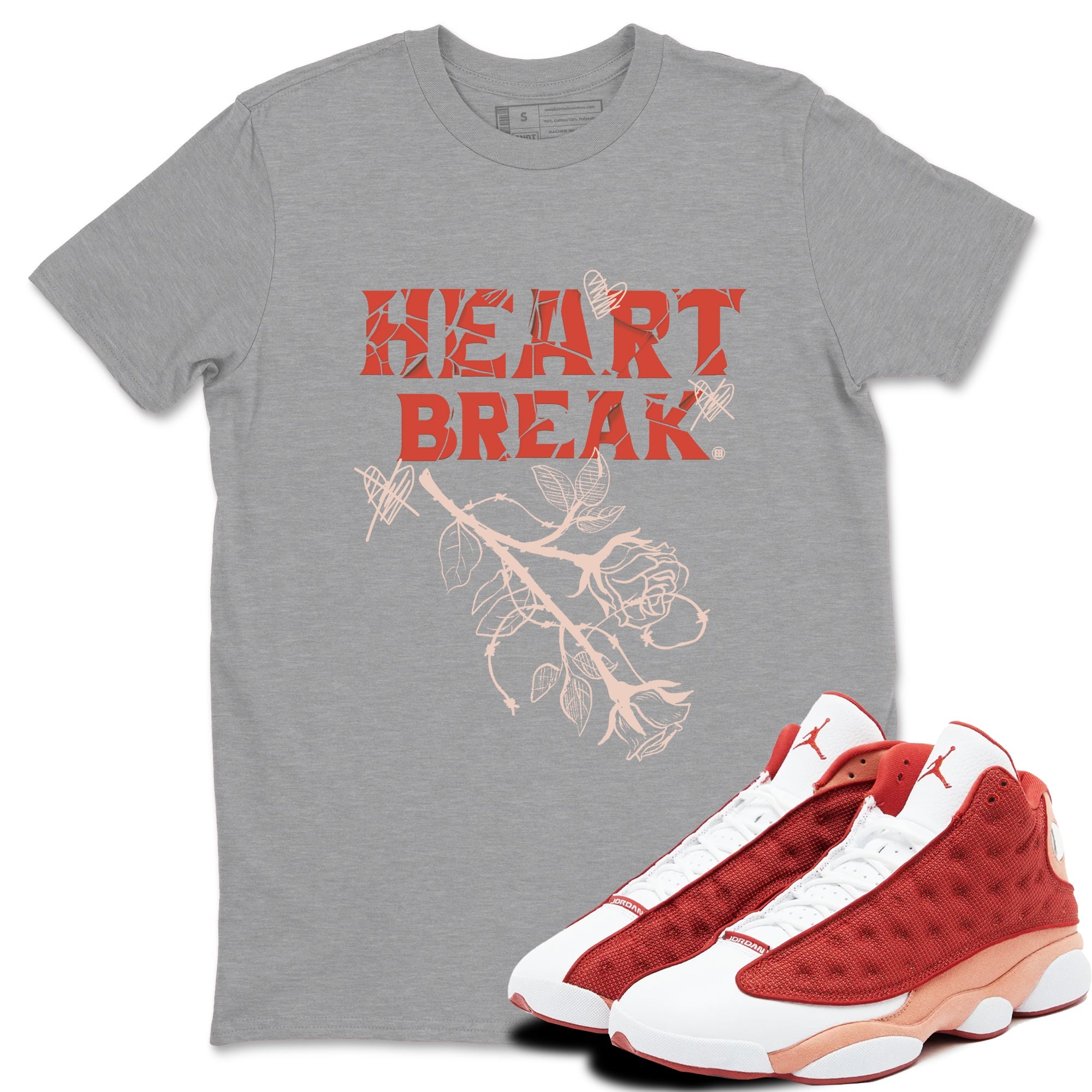 Air Jordan 13 Dune Red shirts to match jordans Heart Break sneaker match tees AJ13 Dune Red Sneaker Shirts Drip Gear Zone streetwear brand Heather Grey 1 unisex cotton tee