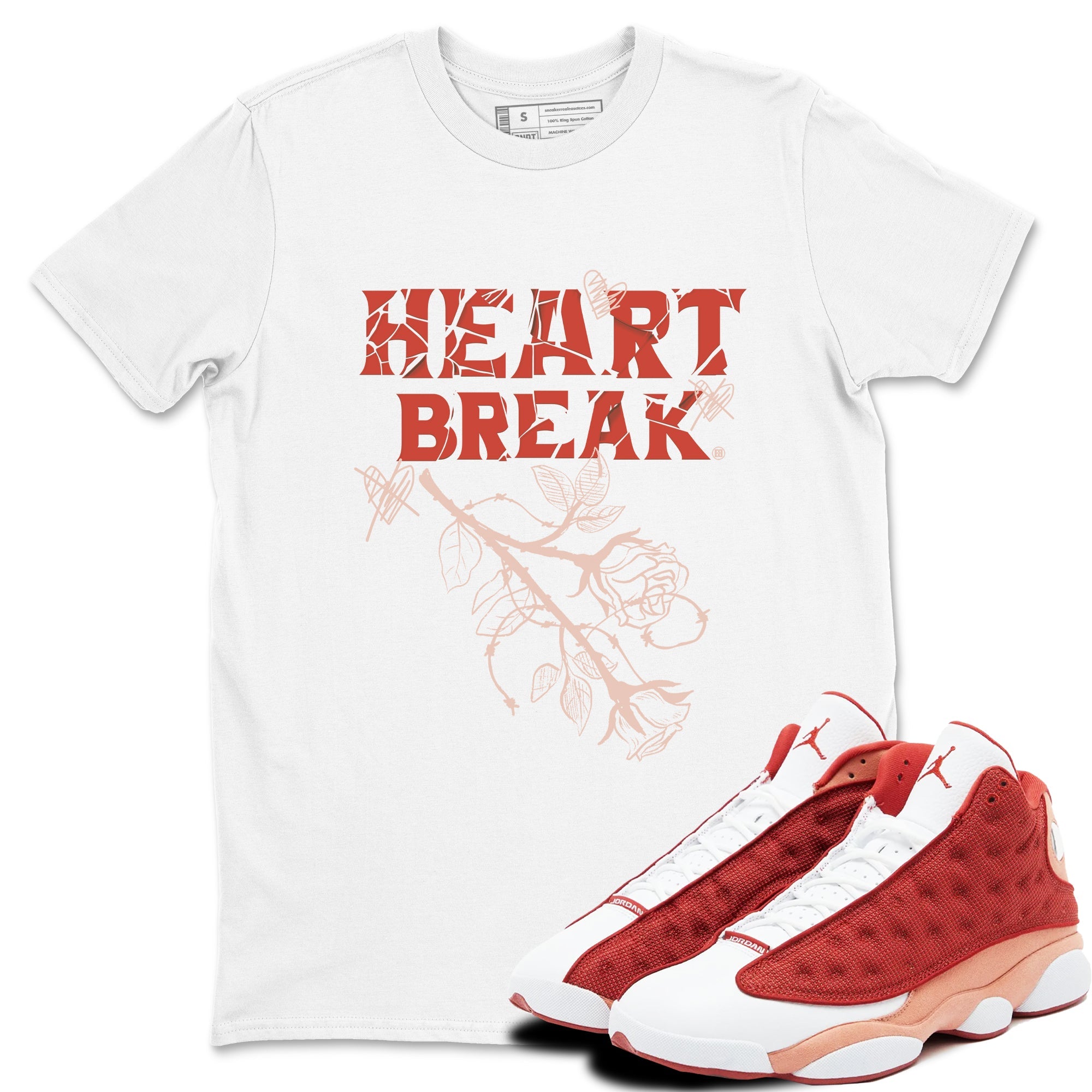 Air Jordan 13 Dune Red shirts to match jordans Heart Break sneaker match tees AJ13 Dune Red Sneaker Shirts Drip Gear Zone streetwear brand White 1 unisex cotton tee