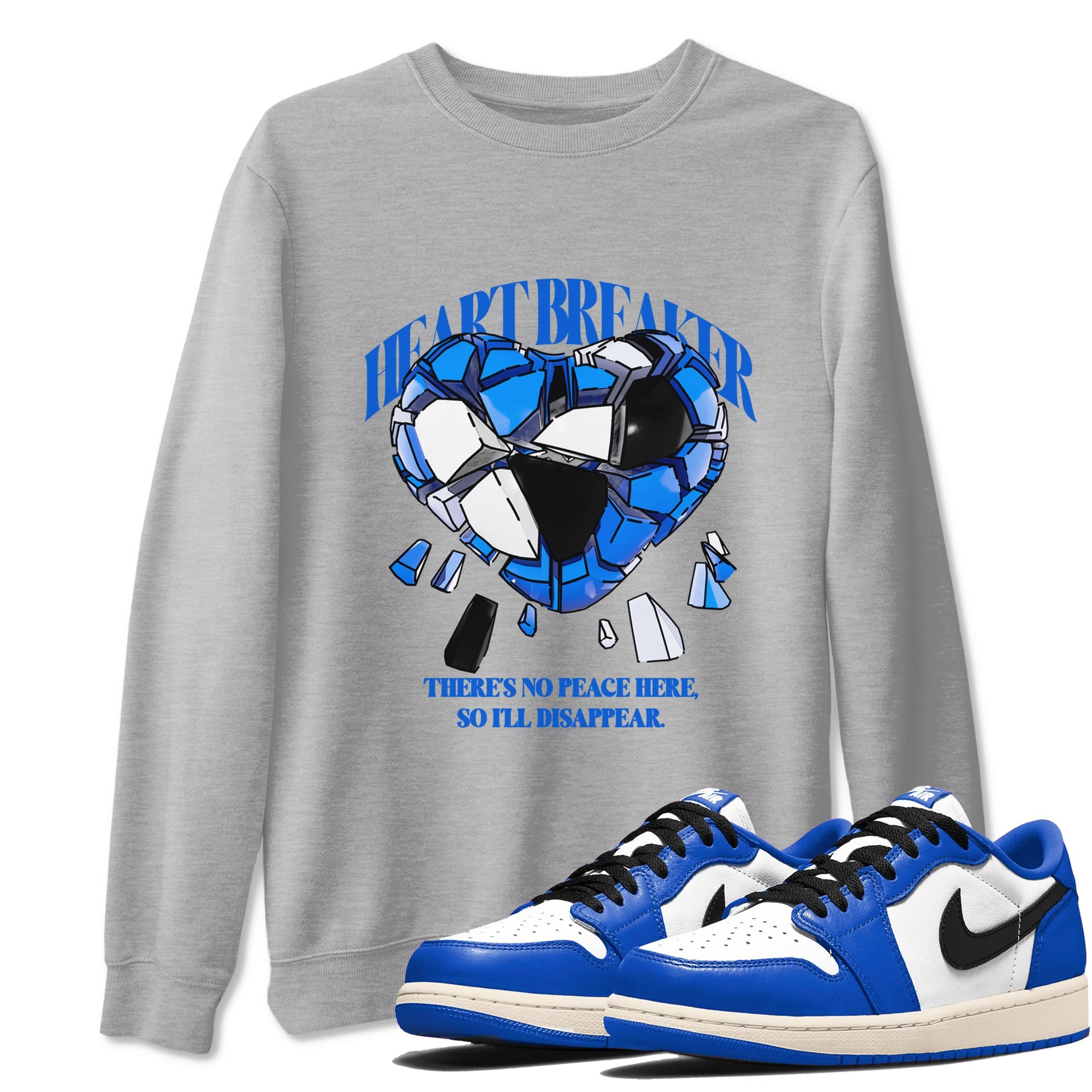 AJ1 Game Royal shirt to match jordans Heart Breaker sneaker tees Air Jordan 1 Game Royal Drip Gear Zone unisex cotton Heather Grey 1 crew neck shirt