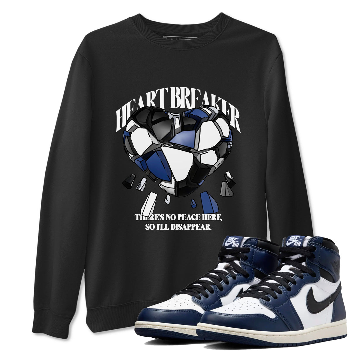 1s Midnight Navy shirts to match jordans Heart Breaker sneaker match tees Air Jordan 1 Midnight Navy match shoes to clothes Drip Gear Zone unisex cotton Black 1 shirts