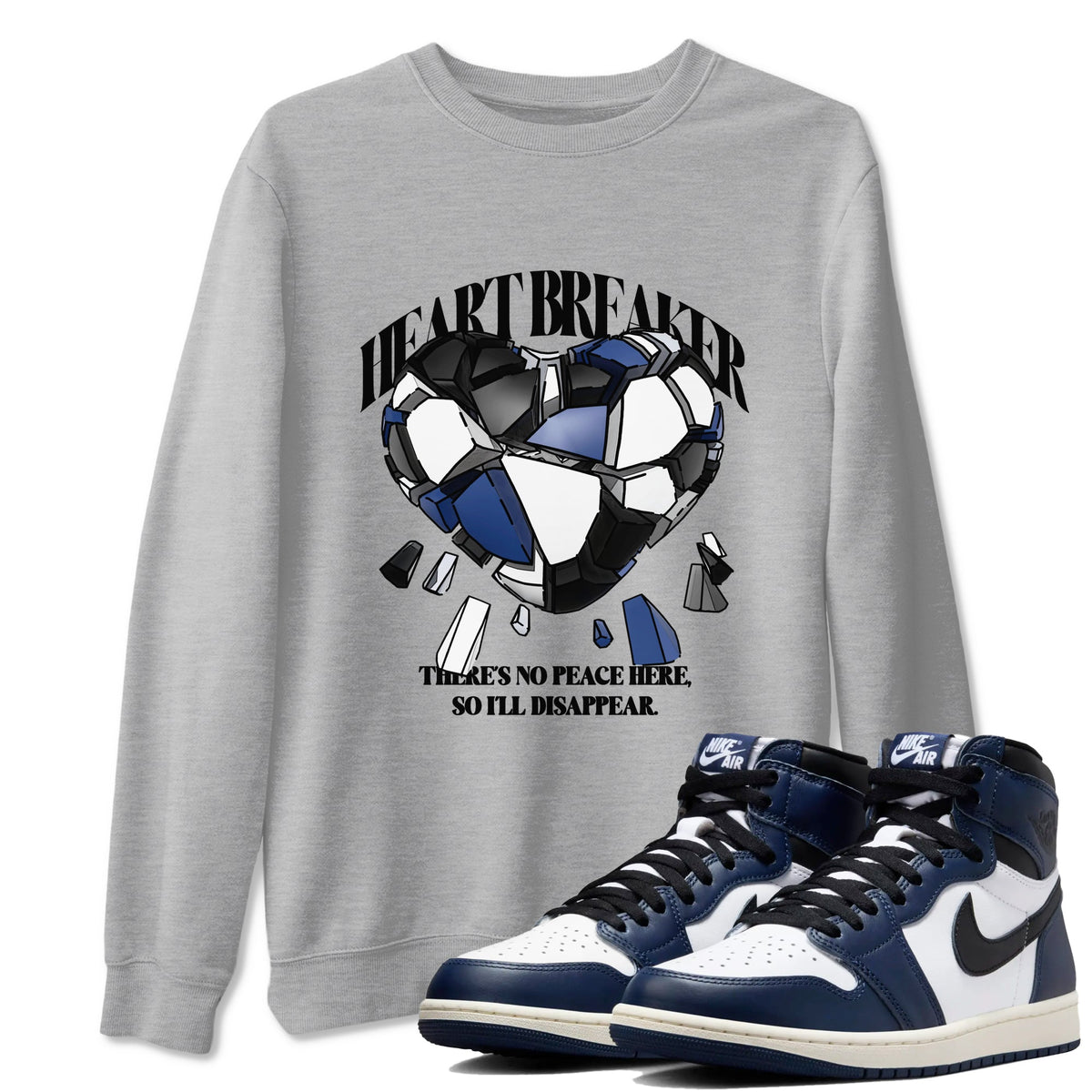 1s Midnight Navy shirts to match jordans Heart Breaker sneaker match tees Air Jordan 1 Midnight Navy match shoes to clothes Drip Gear Zone unisex cotton Heather Grey 1 shirts