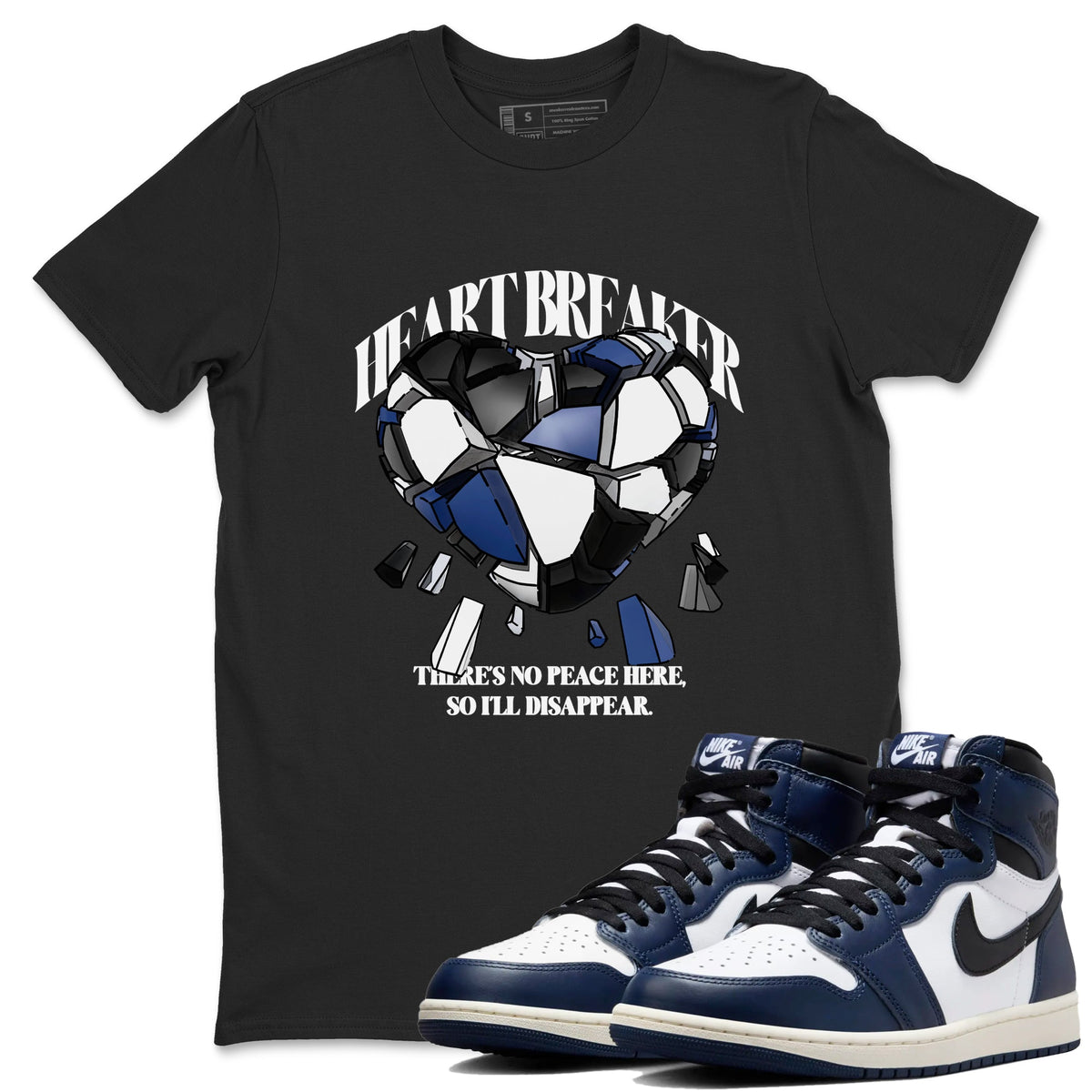 1s Midnight Navy shirts to match jordans Heart Breaker sneaker match tees Air Jordan 1 Midnight Navy match shoes to clothes Drip Gear Zone unisex cotton Black 1 shirts