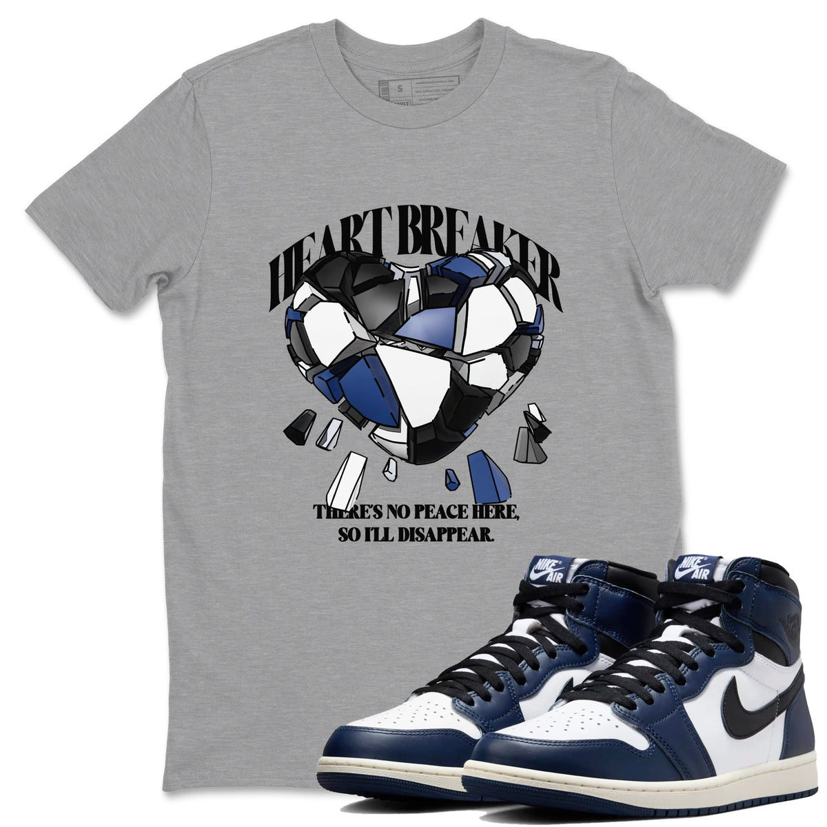 1s Midnight Navy shirts to match jordans Heart Breaker sneaker match tees Air Jordan 1 Midnight Navy match shoes to clothes Drip Gear Zone unisex cotton Heather Grey 1 shirts