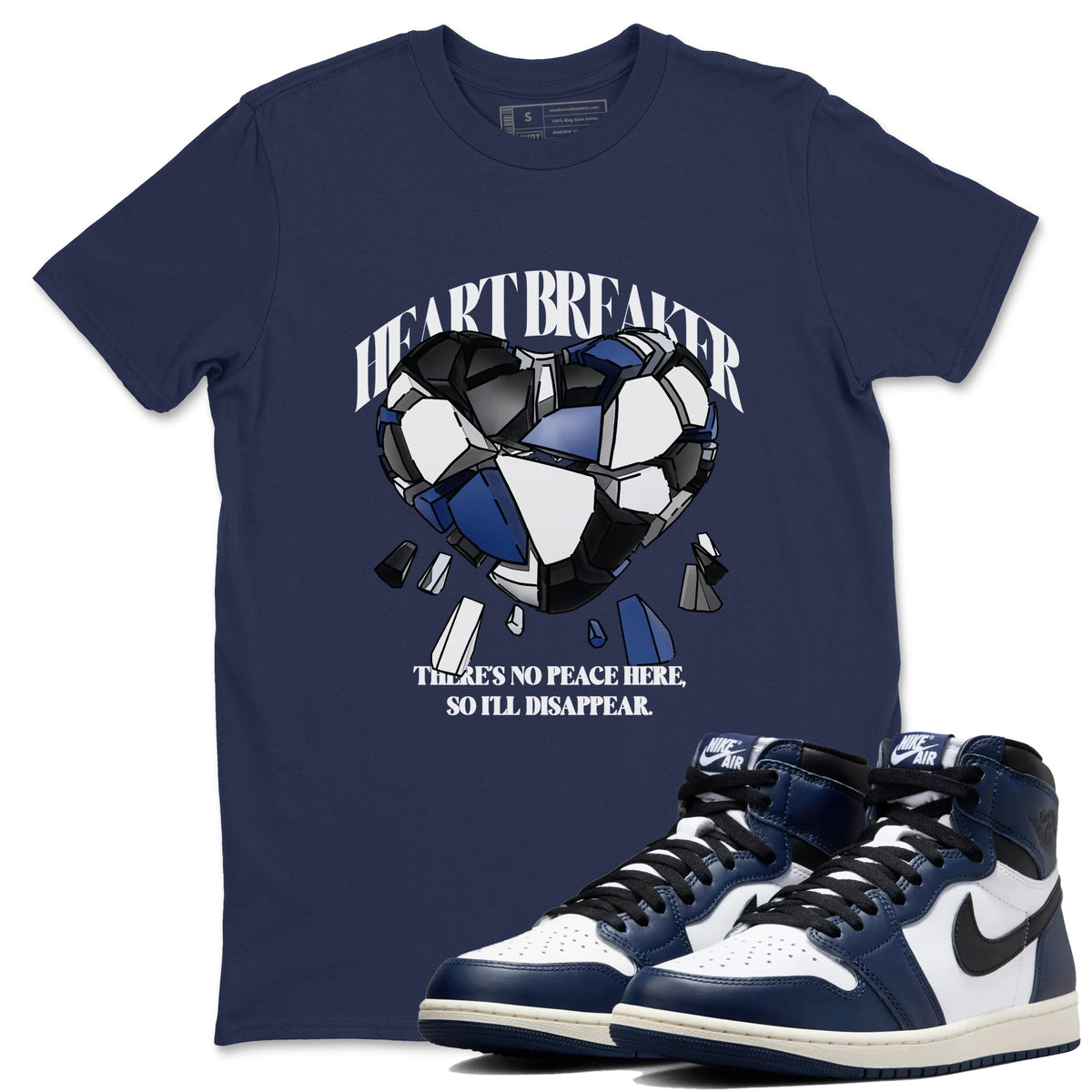 1s Midnight Navy shirts to match jordans Heart Breaker sneaker match tees Air Jordan 1 Midnight Navy match shoes to clothes Drip Gear Zone unisex cotton Navy 1 shirts