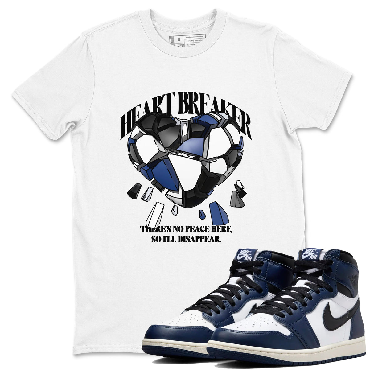 1s Midnight Navy shirts to match jordans Heart Breaker sneaker match tees Air Jordan 1 Midnight Navy match shoes to clothes Drip Gear Zone unisex cotton White 1 shirts