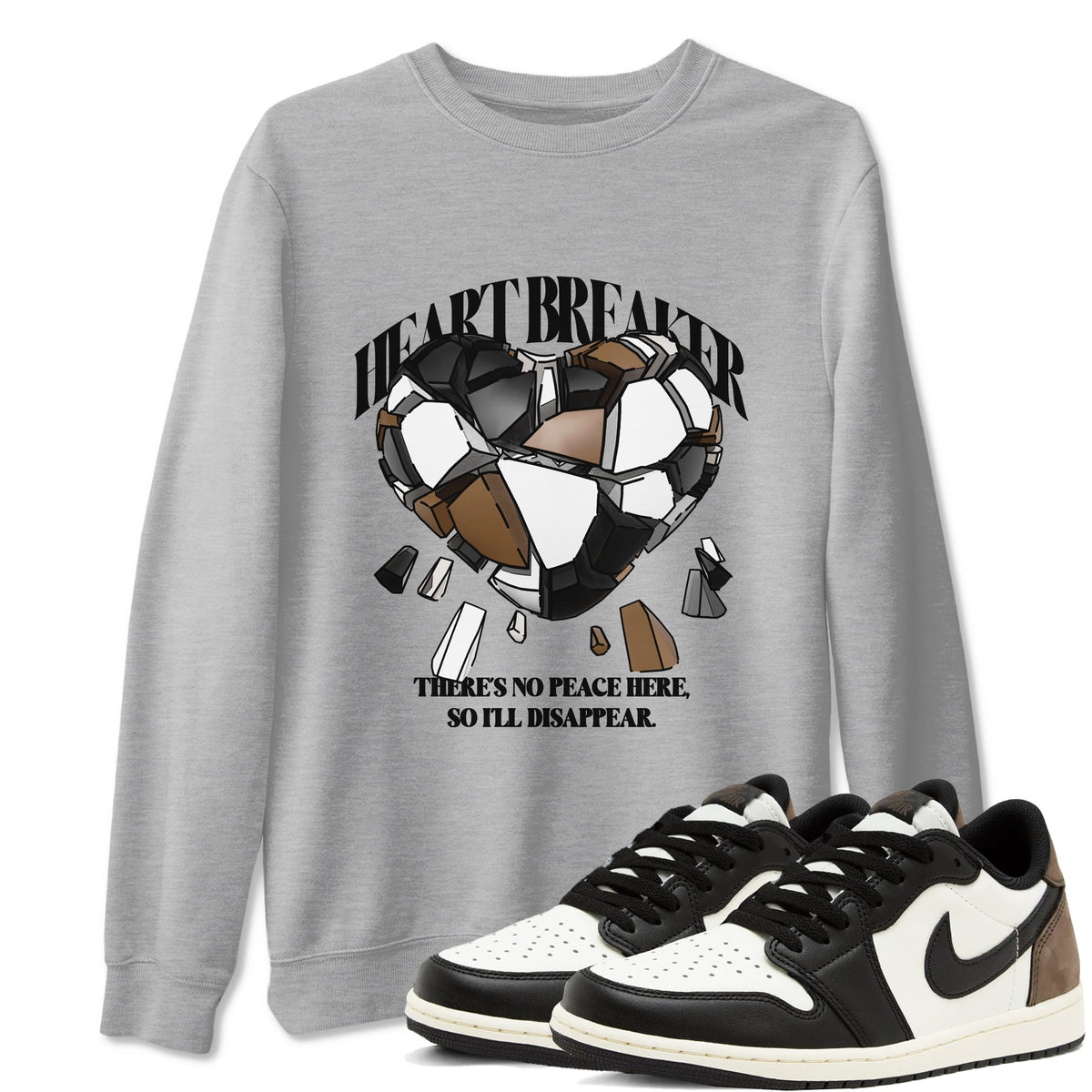 1s Low OG Mocha shirts to match jordans Heart Breaker sneaker match tees Air Jordan 1 Mocha match shoes to clothes Drip Gear Zone unisex cotton Heather Grey 1 shirts