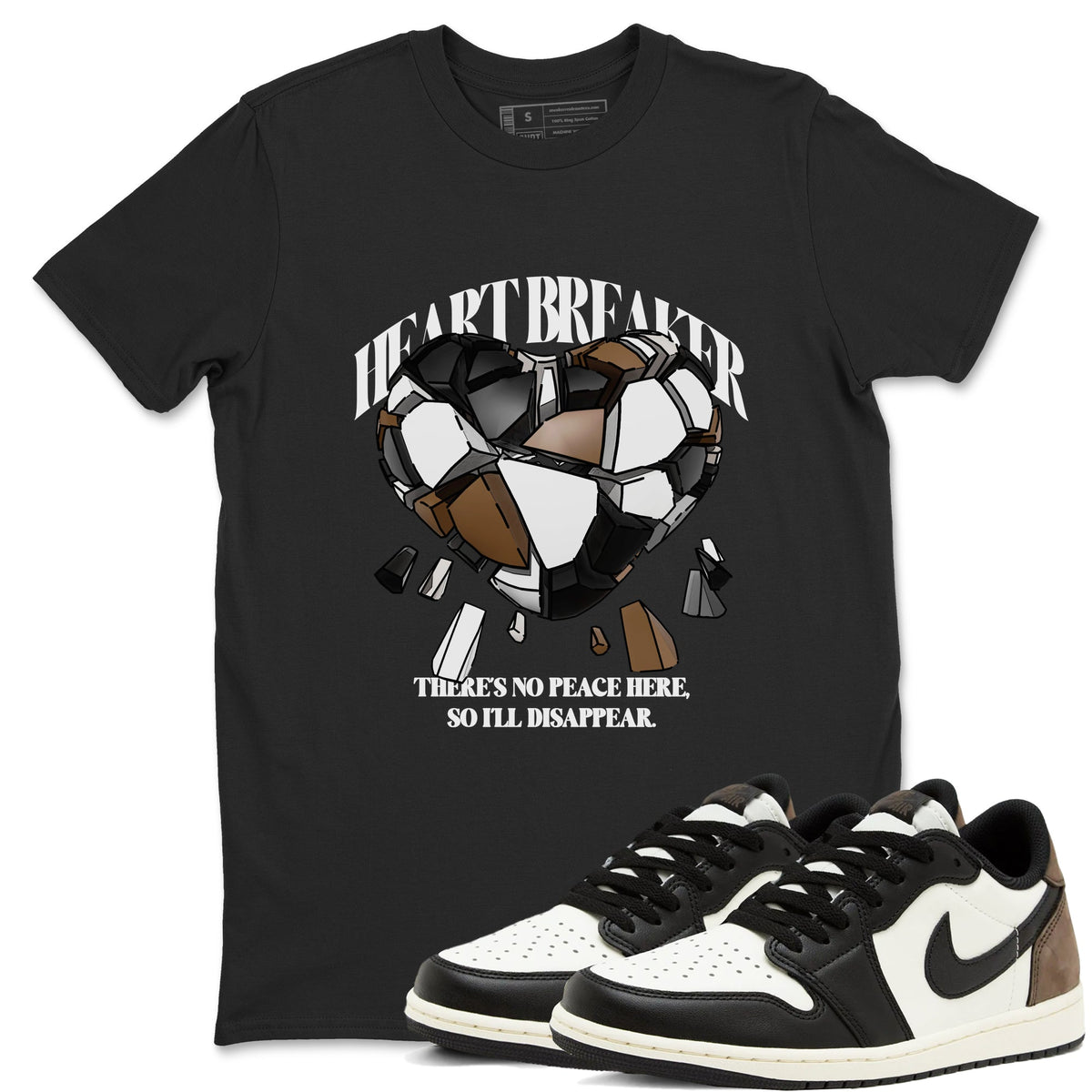 1s Low OG Mocha shirts to match jordans Heart Breaker sneaker match tees Air Jordan 1 Mocha match shoes to clothes Drip Gear Zone unisex cotton Black 1 shirts