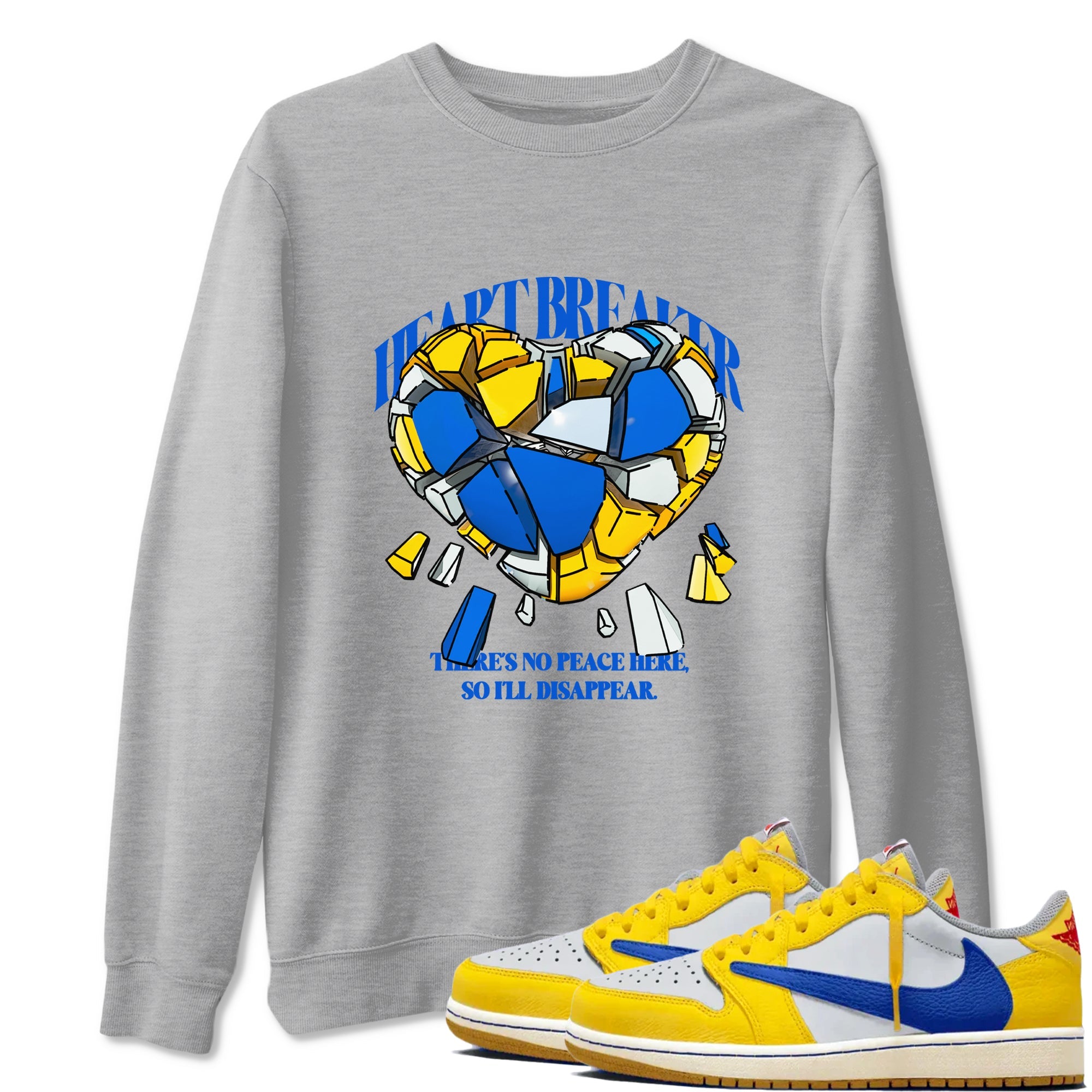 1s Travis Scott Canary shirt to match jordans Heart Breaker sneaker tees Air Jordan 1 Travis Scott Canary Drip Gear Zone unisex cotton Heather Grey 1 crew neck shirt