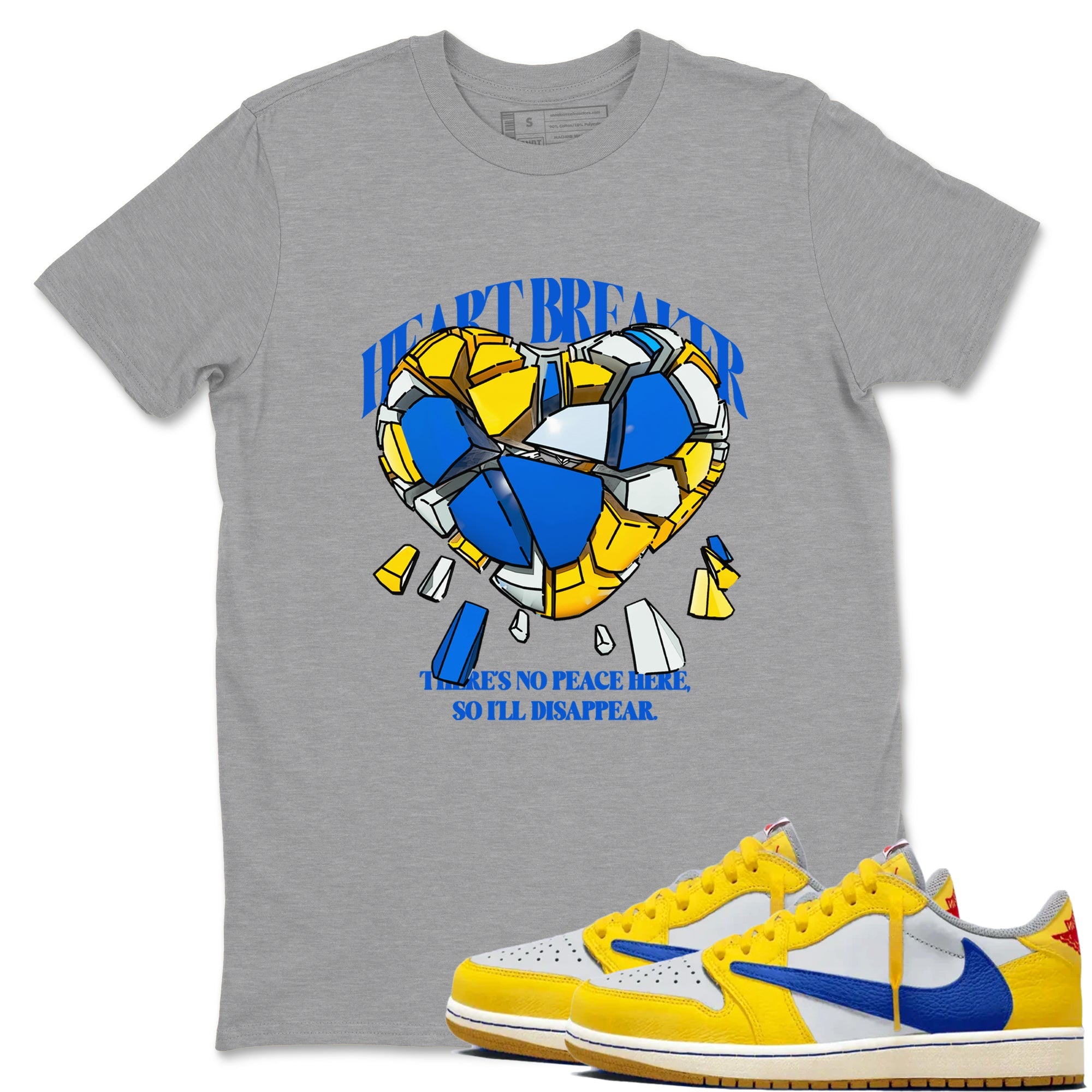 1s Travis Scott Canary shirt to match jordans Heart Breaker sneaker tees Air Jordan 1 Travis Scott Canary Drip Gear Zone unisex cotton Heather Grey 1 crew neck shirt