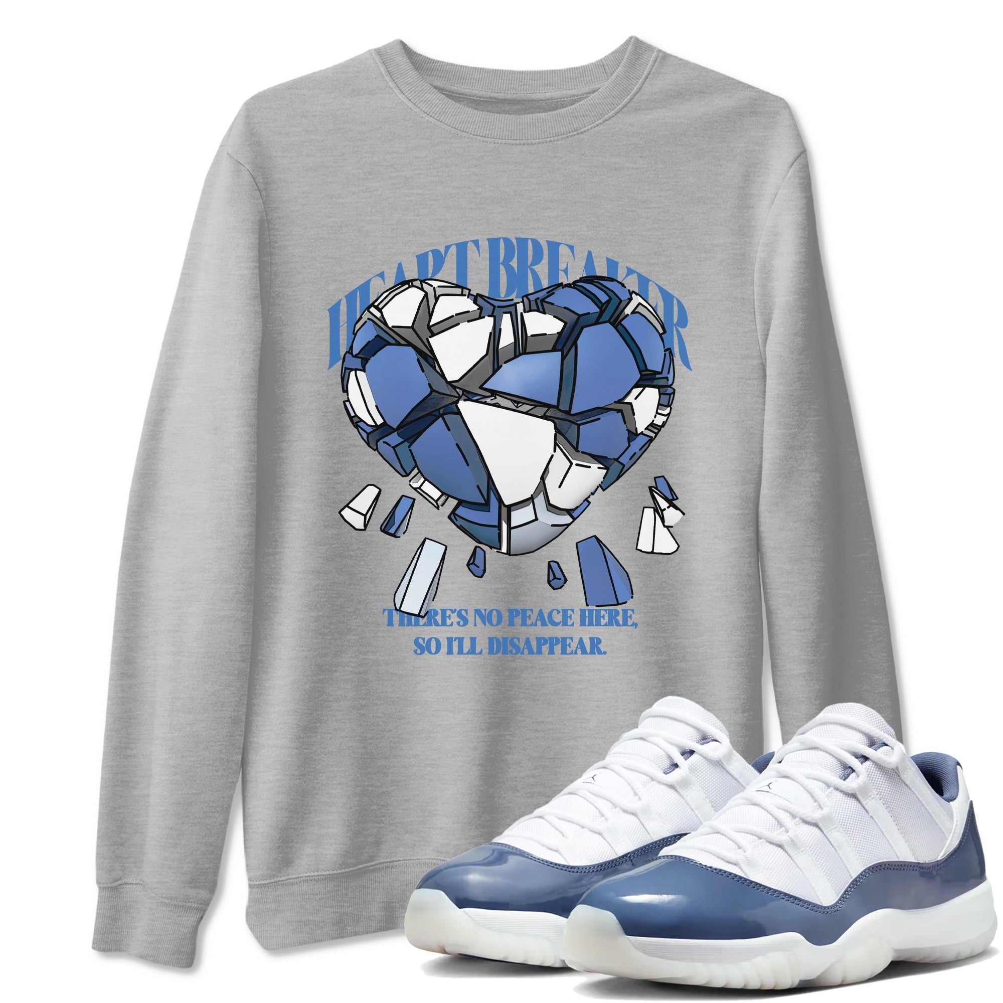 11s Diffused Blue Shirts To Match Jordans Heart Breaker sneaker match tees Air Jordan 11 Diffused Blue Tee Drip Gear Zone unisex cotton Heather Grey 1 crew neck shirts