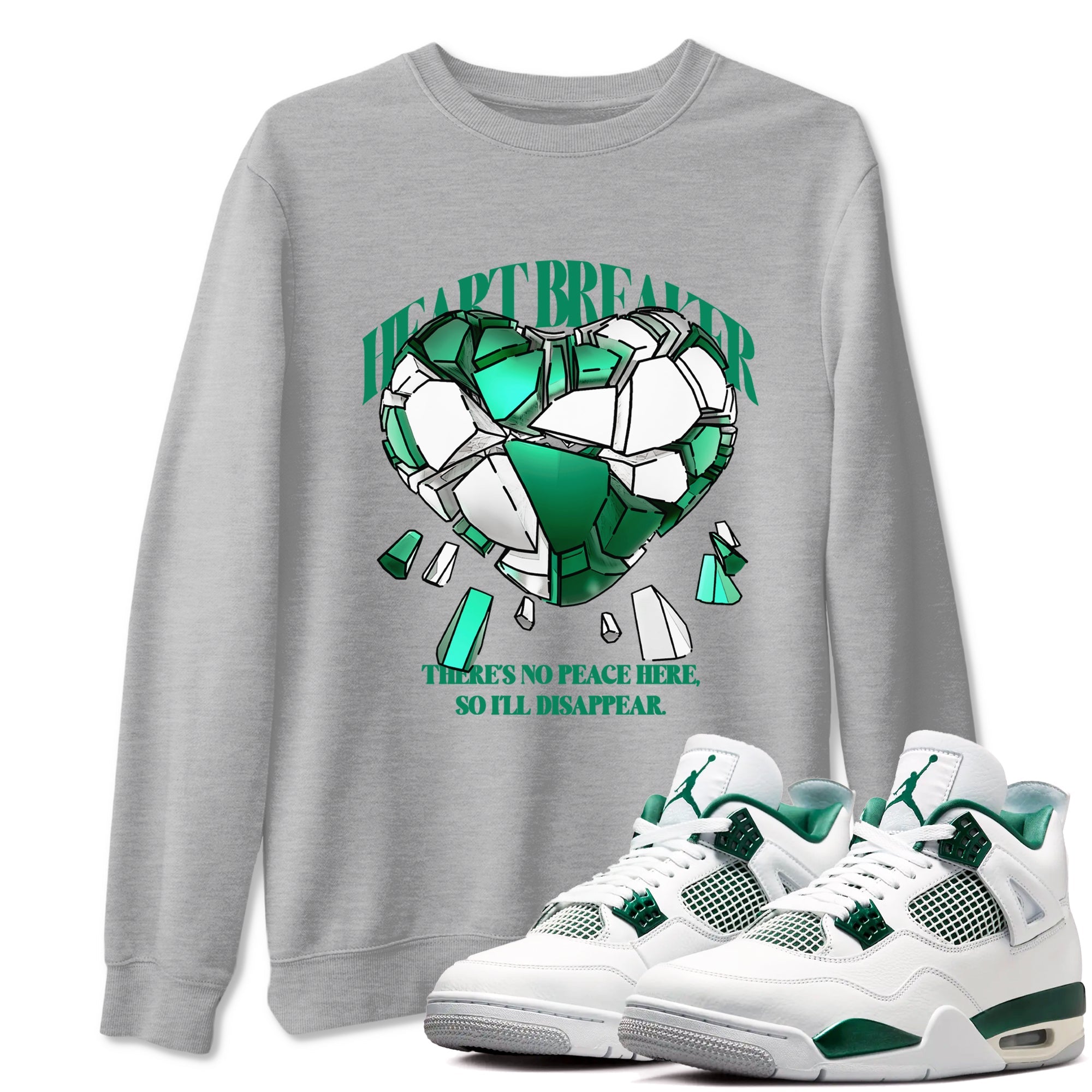 4s Oxidized Green shirts to match jordans Heart Breaker sneaker match tees Air Jordan 4 Oxidized Green Drip Gear Zone streetwear brand Heather Grey 1 unisex cotton tee