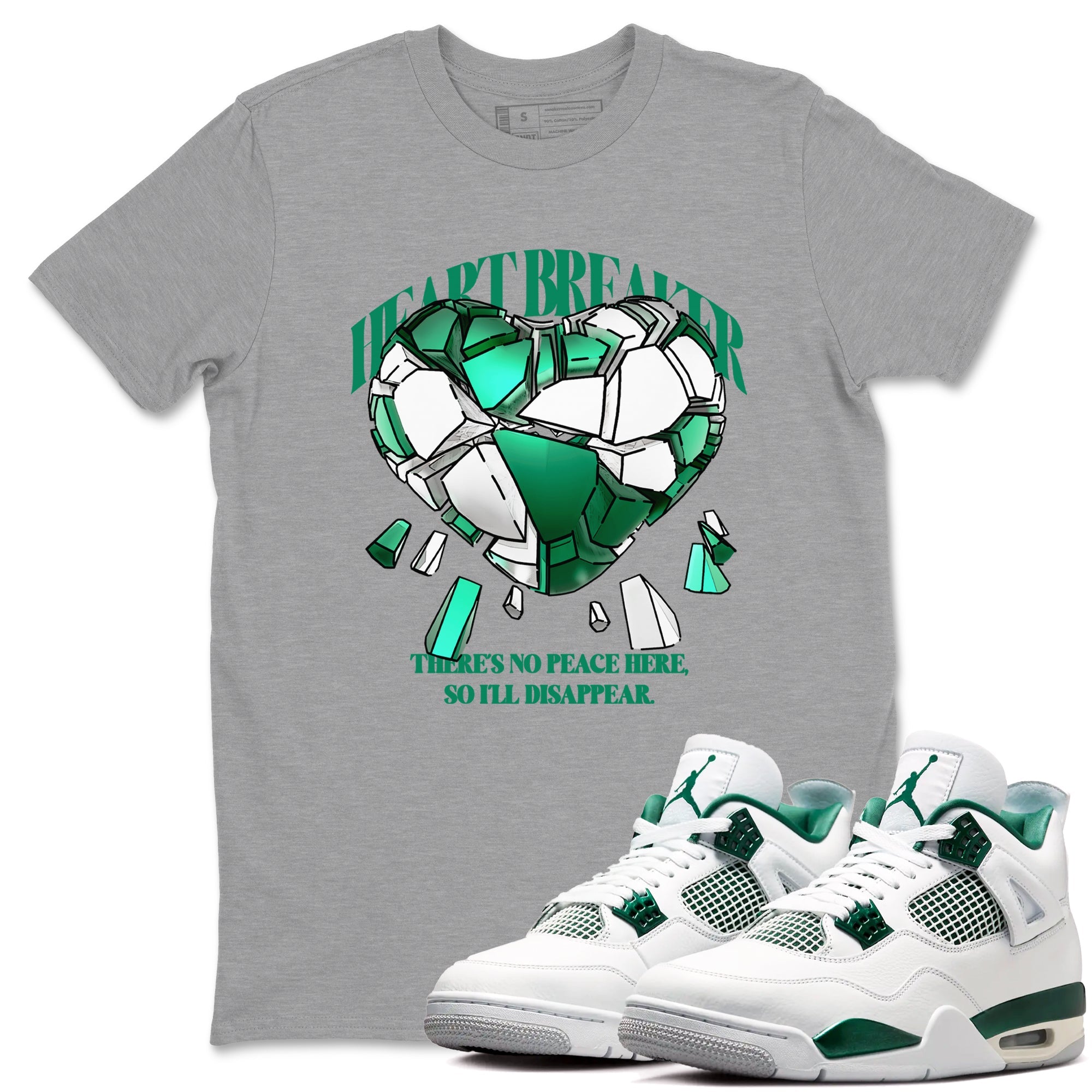 4s Oxidized Green shirts to match jordans Heart Breaker sneaker match tees Air Jordan 4 Oxidized Green Drip Gear Zone streetwear brand Heather Grey 1 unisex cotton tee