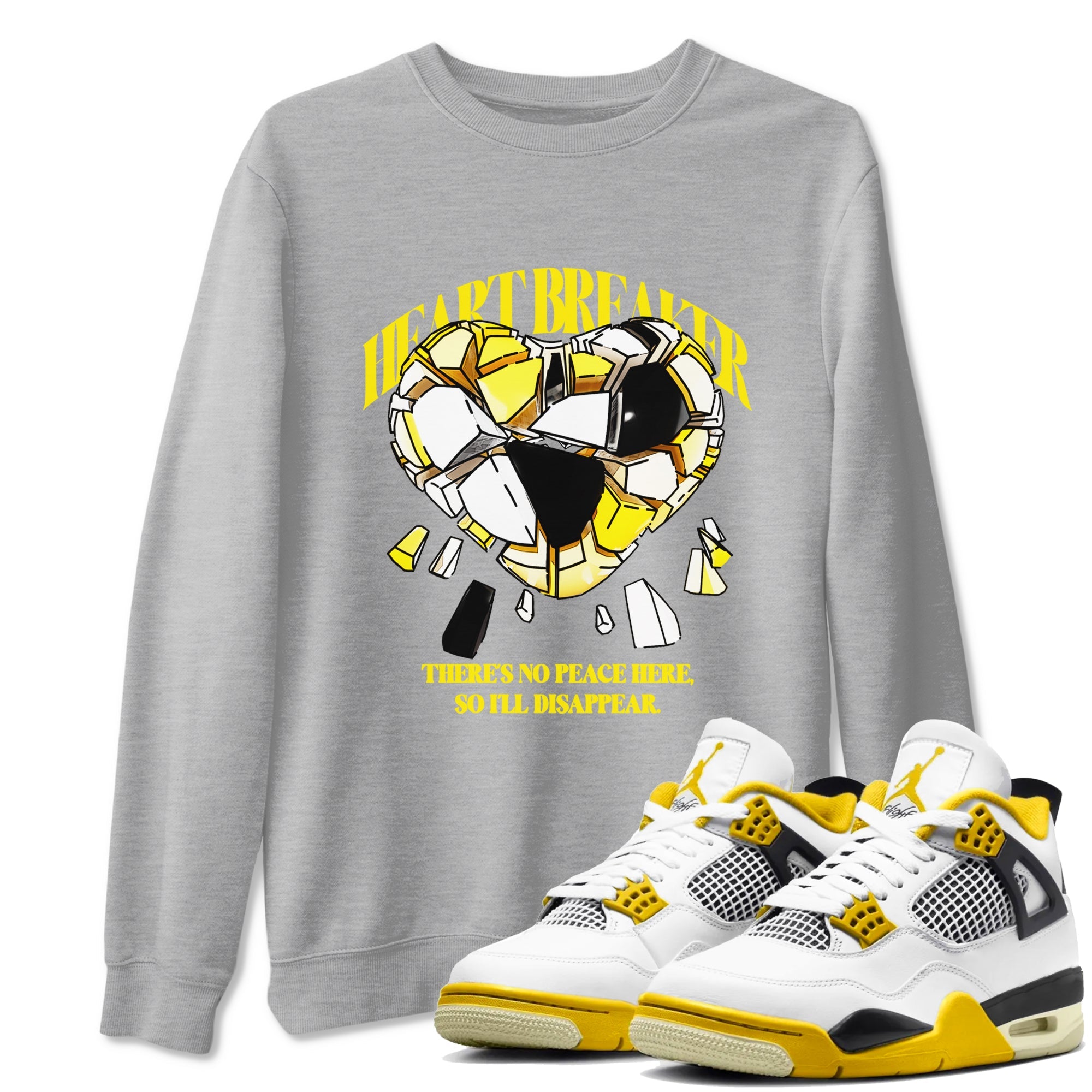AJ4 Vivid Sulfur shirt to match jordans Heart Breaker sneaker tees Air Jordan 4 Vivid Sulfur Drip Gear Zone unisex cotton Heather Grey 1 crew neck shirt