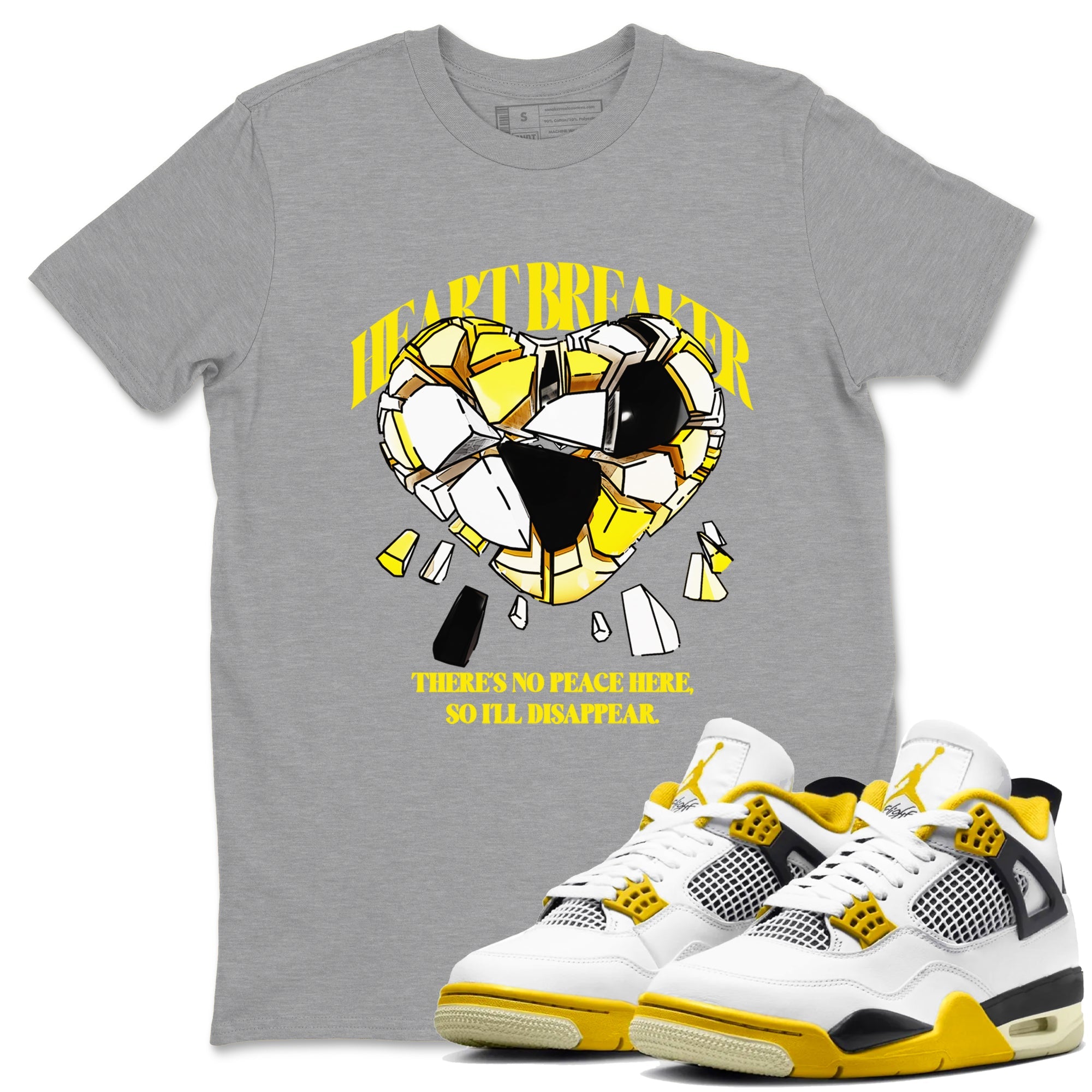 AJ4 Vivid Sulfur shirt to match jordans Heart Breaker sneaker tees Air Jordan 4 Vivid Sulfur Drip Gear Zone unisex cotton Heather Grey 1 crew neck shirt