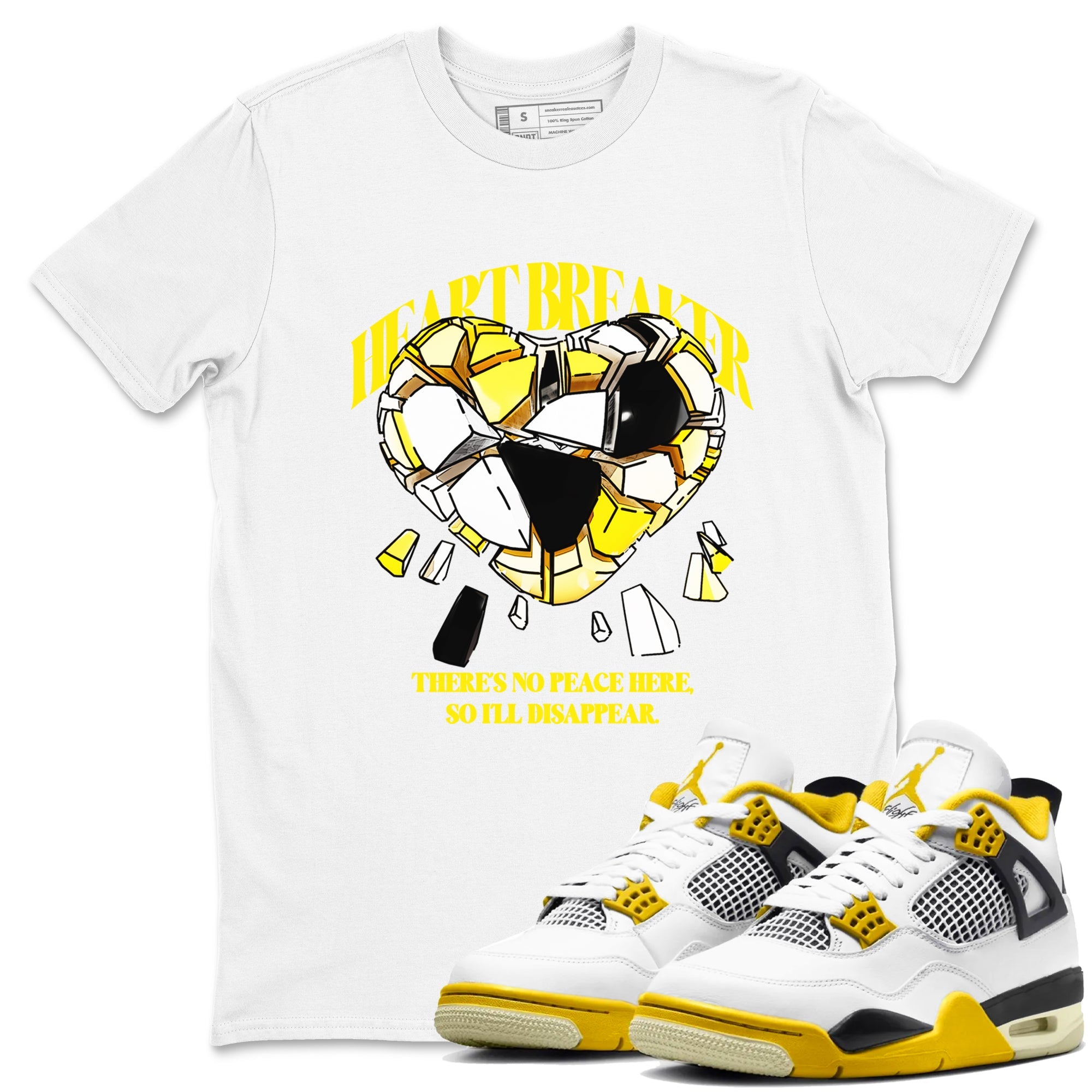 AJ4 Vivid Sulfur shirt to match jordans Heart Breaker sneaker tees Air Jordan 4 Vivid Sulfur Drip Gear Zone unisex cotton White 1 crew neck shirt